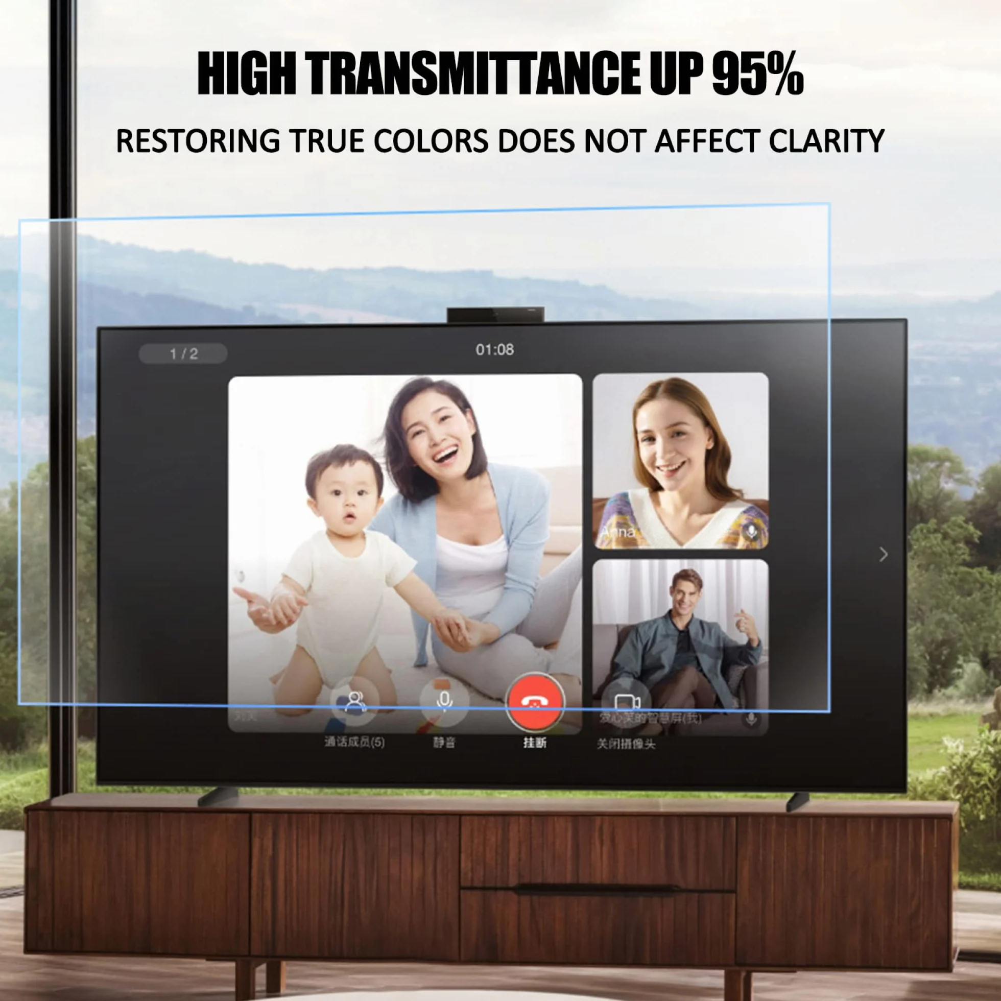 4H Matowy Ochraniacz Ekranu TV LCD Antyodblaskowy, Skuteczność Antyodbicia Do 90%, Antybłękitny/Antyodblaskowy Film Filtr Zmiękcza Światło, Zmniejsza Zmęczenie Oczu / 75 cali 1645 X 930mm / Niebieski