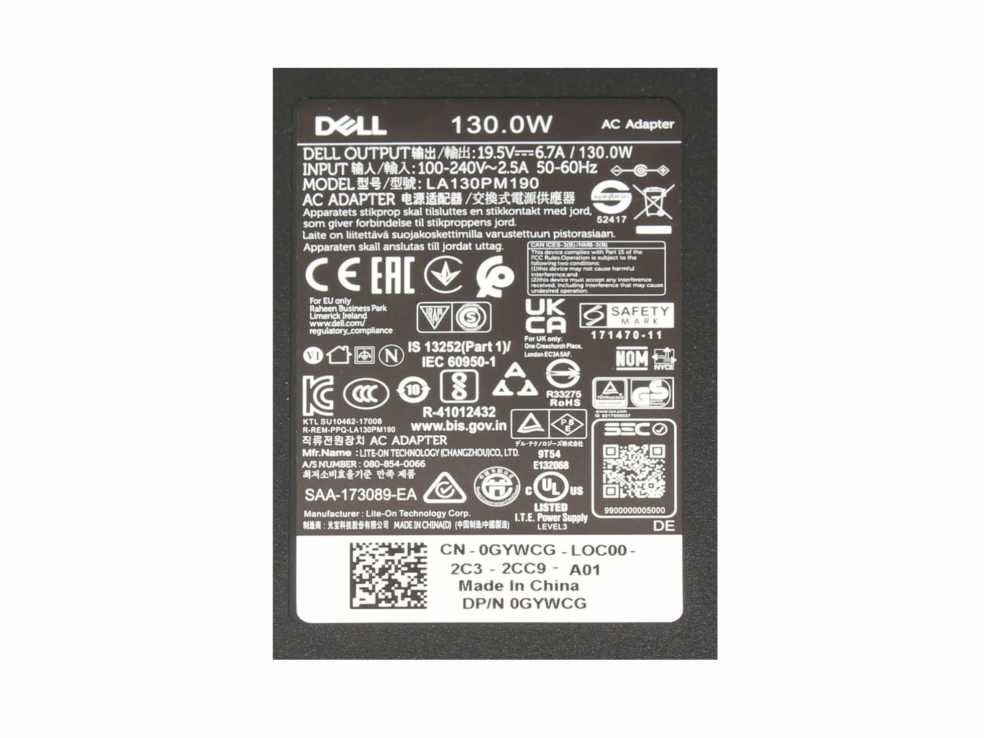 Dell XPS 15 (L502X) original Zasilacz 130 Watt smukły