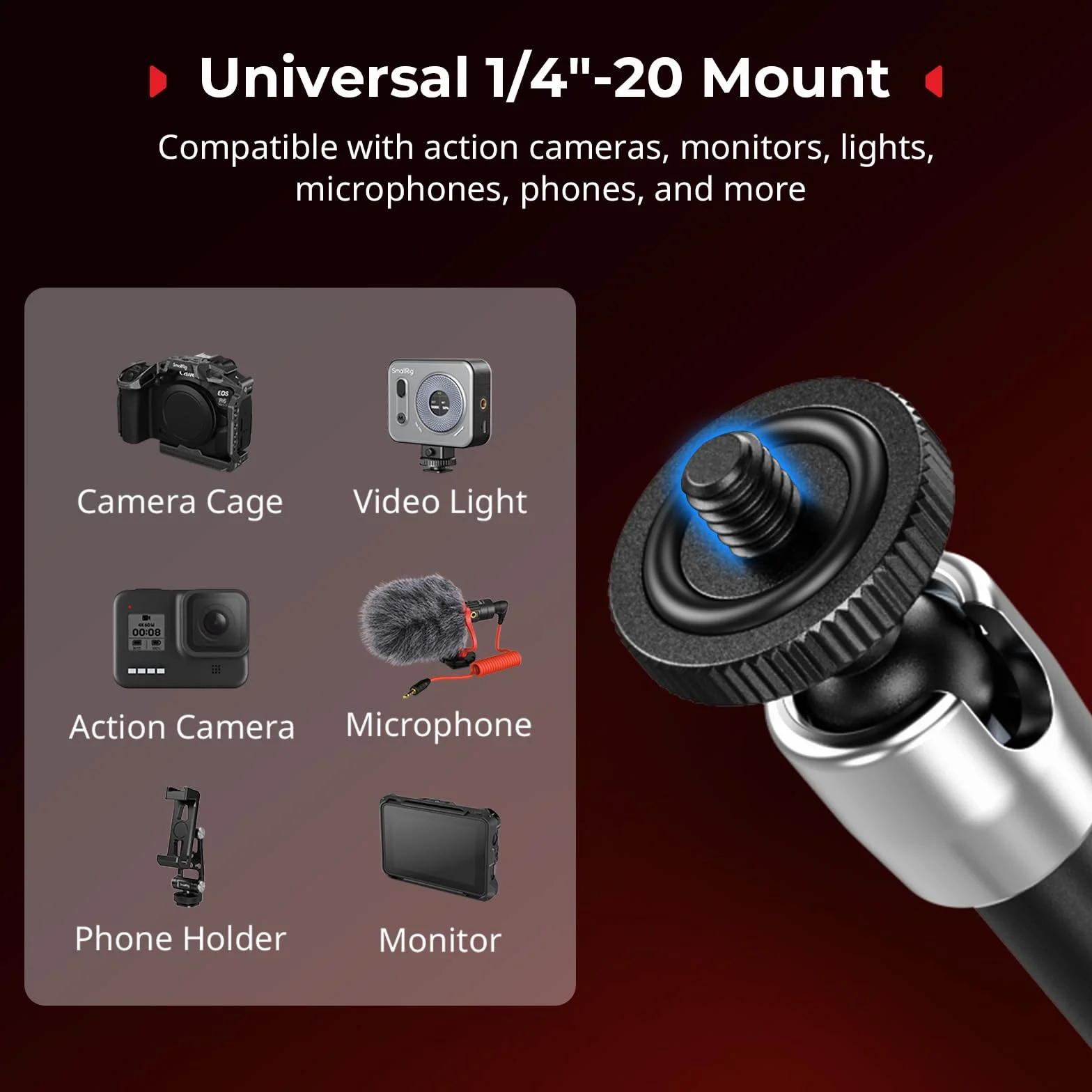 SMALLRIG Magic Arm 11 cali ze śrubą 1/4", uchwyt MagSafe, magnetyczny pierścień adaptacyjny do iPhone, Android, kamer - 5604