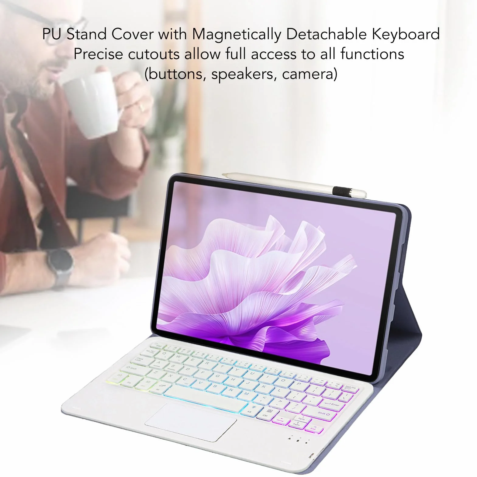 Etui na klawiaturę do Bezprzewodowa Klawiatura Bluetooth z osłoną ochronną dla Mi Pad 6 6 Pro, Przenośna Podstawka ze Skóry PU z wyjmowaną magnetyczną klawiaturą