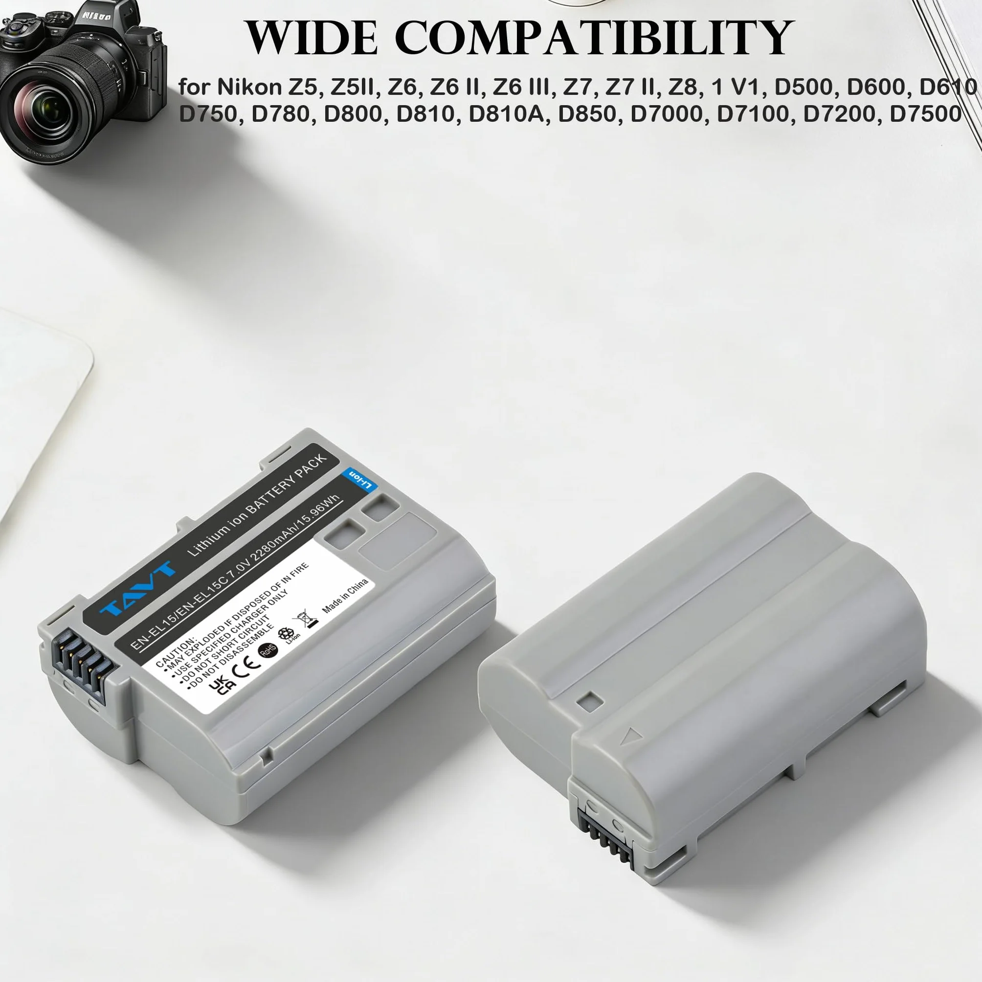 2280 mAh EN-EL15 EN-EL15C akumulator i ładowarka kompatybilna z Nikon D850, D810, D810A, D800, D800E, D780, D750, D610, D600, D500, D7500, D7200, D7100, D700 00