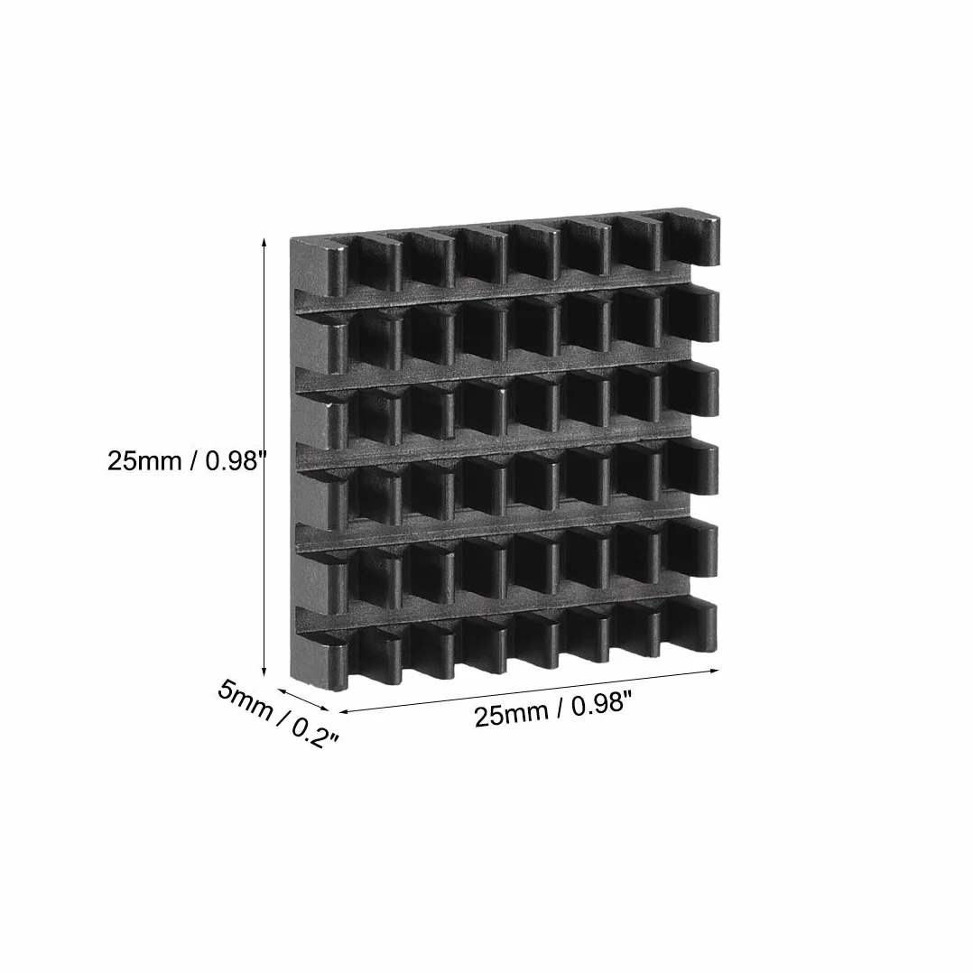 sourcing map 10 szt. Radiator w kształcie krzyżowym nacięcia do MOS GPU IC Chip 25x25x5 mm czarny