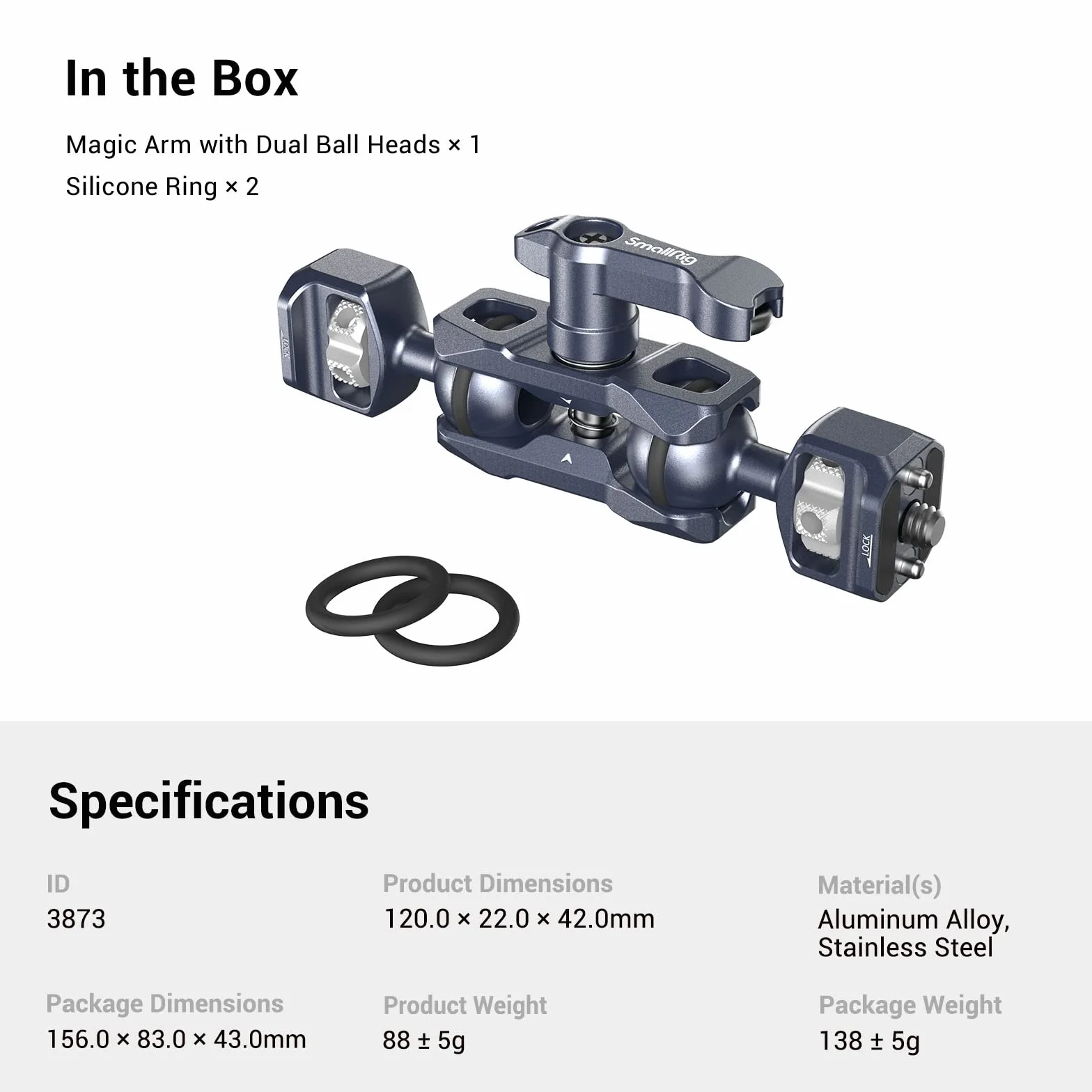 SMALLRIG Podwójne głowice kulowe Magic Arm 3873 1/4"-20 maks. obciążenie 6 kg 88 g stop aluminium stal nierdzewna