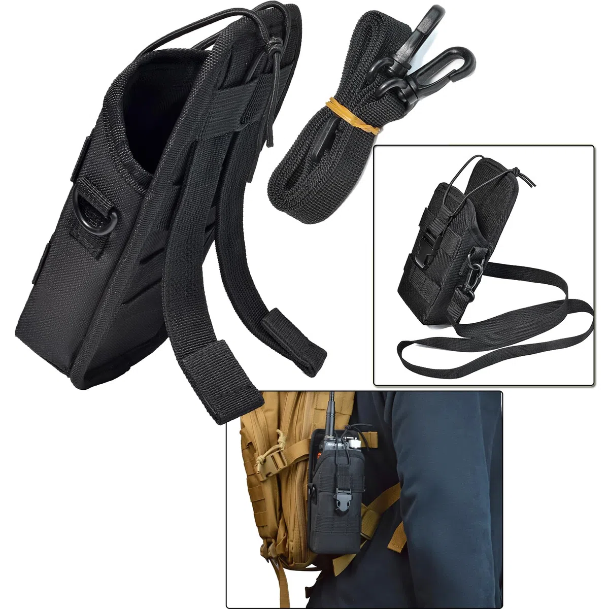 HYS Etui na walkie-talkie, miękki uchwyt radiowy, wielofunkcyjna torba radiowa kompatybilna z krótkofalówkami różnych rozmiarów (Molle-2), czarny, Nylon