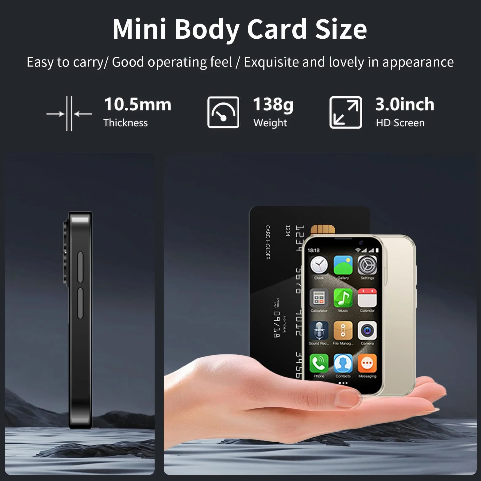 Mini telefon, 3,0" mini telefon, 3G, inteligentny telefon, 2 GB RAM 16 GB ROM, smartfon z systemem Android 9.0 dla dzieci, bateria rozpoznawania twarzy 900 mAh (złoty)
