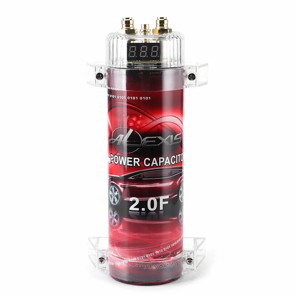 Car Audio kondensator odpowiedni do systemów do 2000 W, 2 stop aluminium + ABS Car Audio elektryczny kondensator mocy, wzmacniacz Vol Regulator