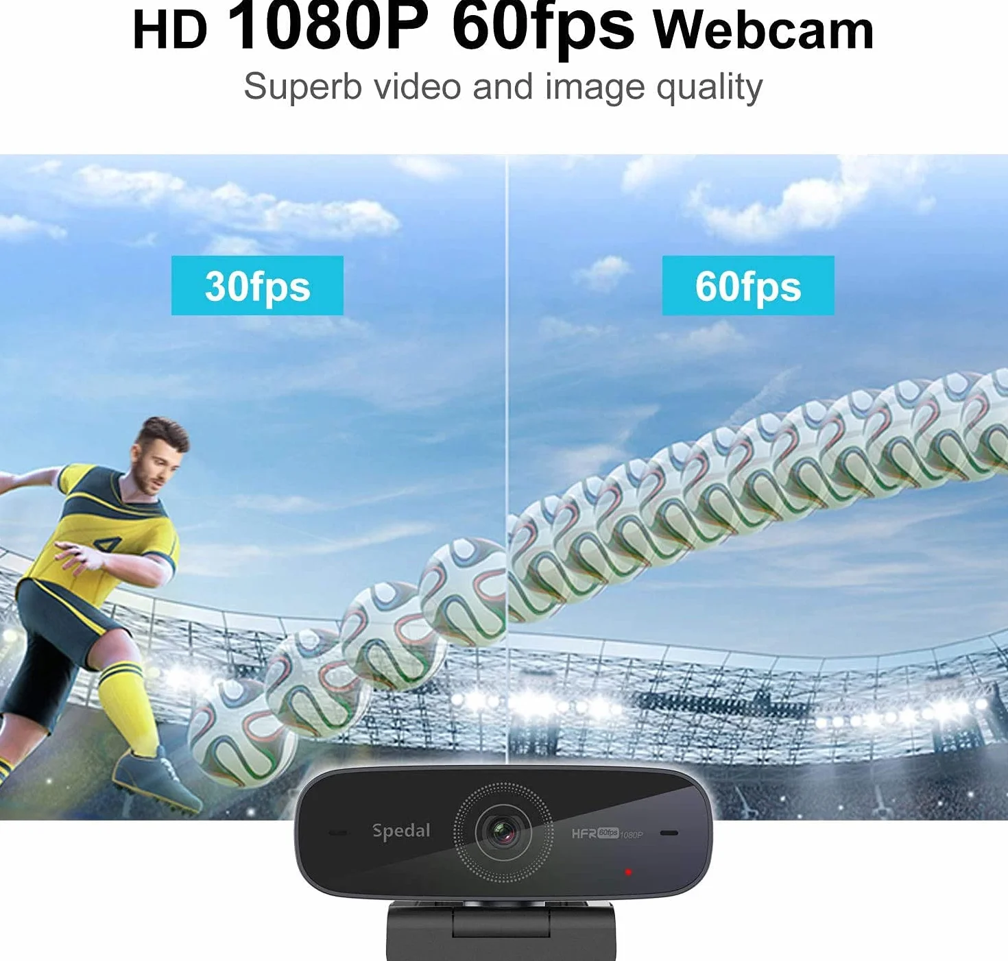 Spedal Kamera internetowa 1080P 60FPS z autofokusem, mikrofonem Dual Stereo, USB do gier i biura