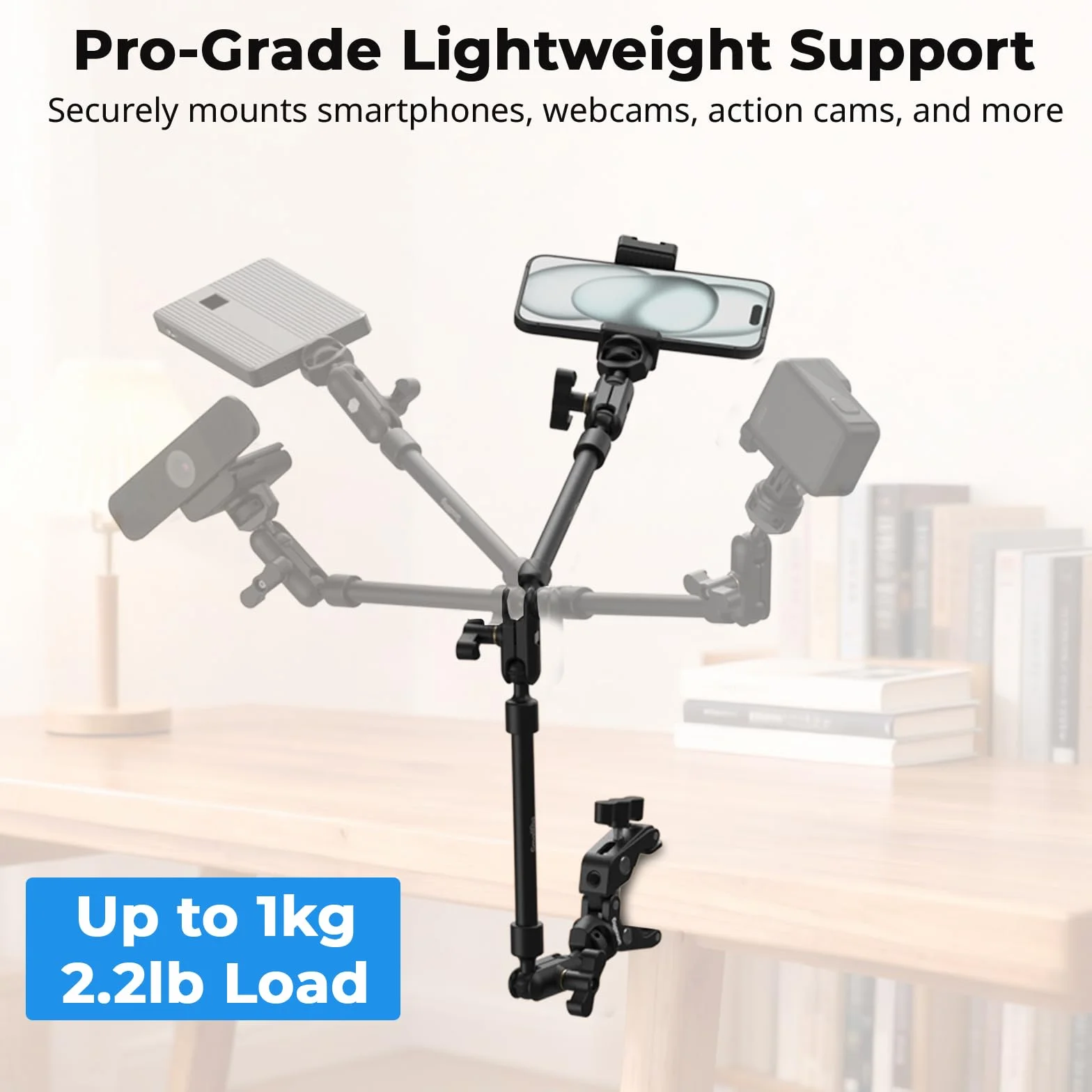 SMALLRIG Ramię Magic Arm 22,4" z zaciskiem Super Clamp, uchwyt na telefon nad głową, elastyczny uchwyt na biurko ze śrubą 1/4" i zaciskiem kablowym, maks. obciążenie 2,2 funta, do iPhone'a - 5625
