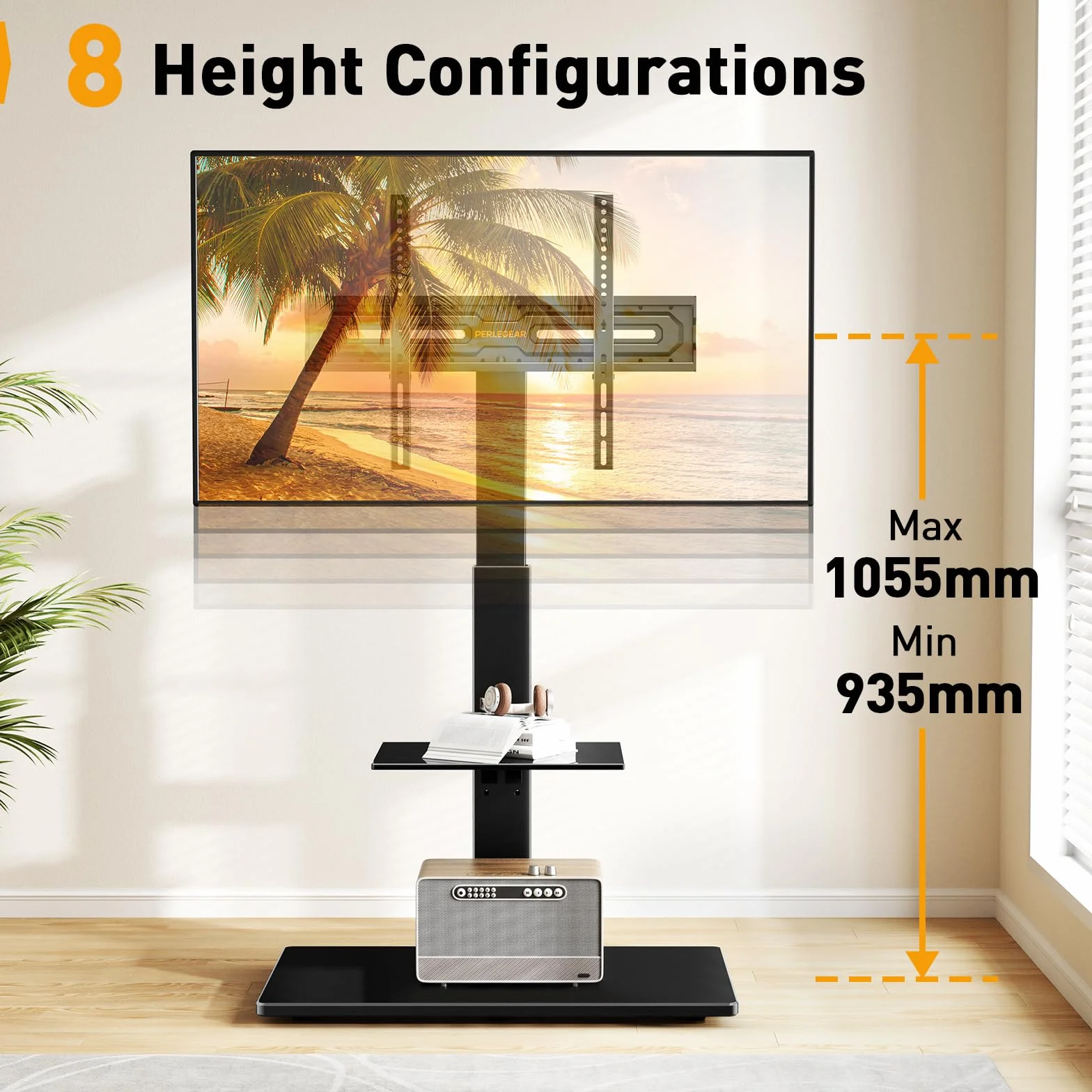 Perlegear Stojak pod telewizor, stojak pod telewizor o przekątnej 30-70", płaski i zakrzywiony, do 50 kg, z nachyleniem, stojak pod telewizor z regulacją wysokości, podstawa TV z wychylną, maks. VESA