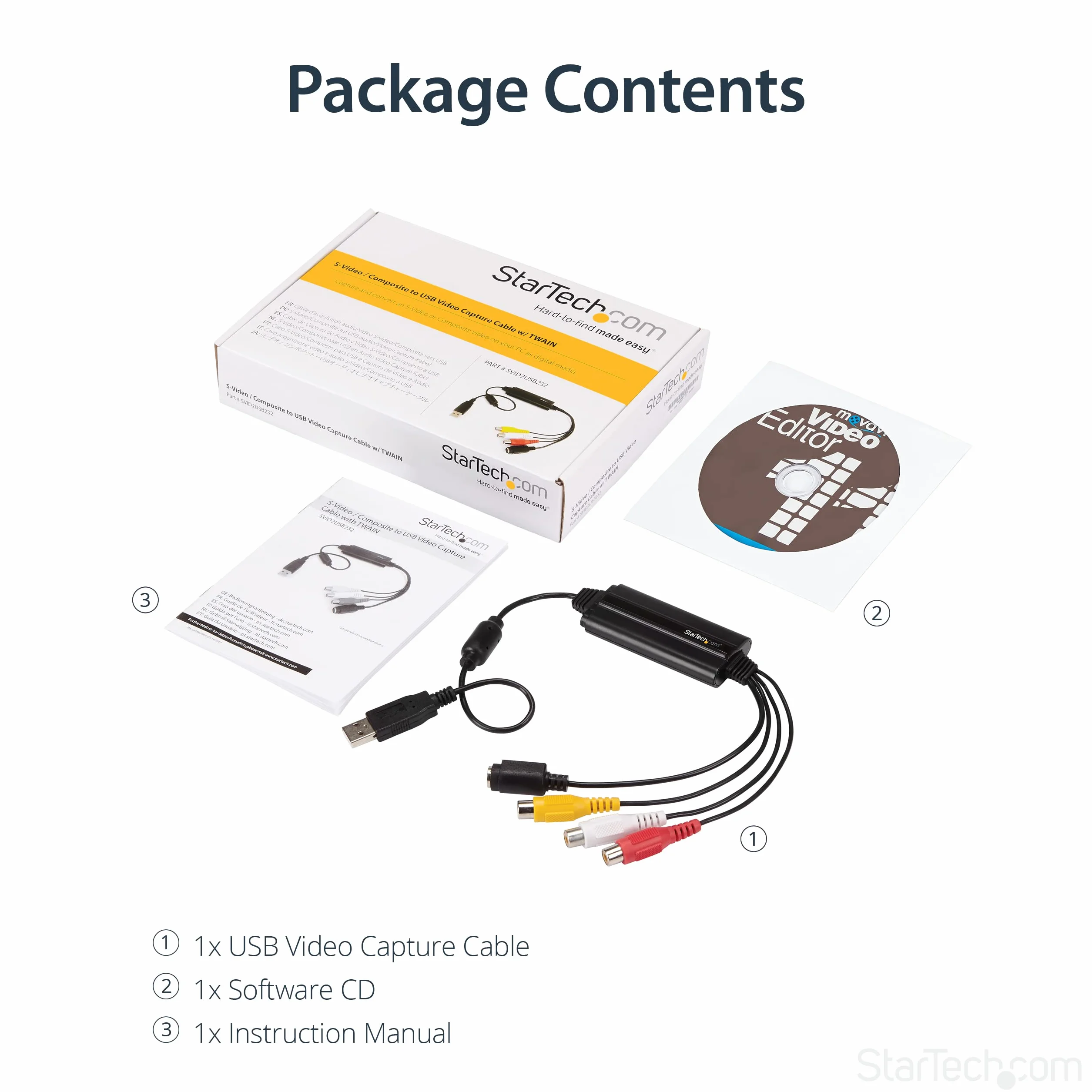StarTech.com Kabel USB do przechwytywania wideo S-Video/Composite na USB 2.0 SD, konwerter analogowo-cyfrowy (SVID2USB232)