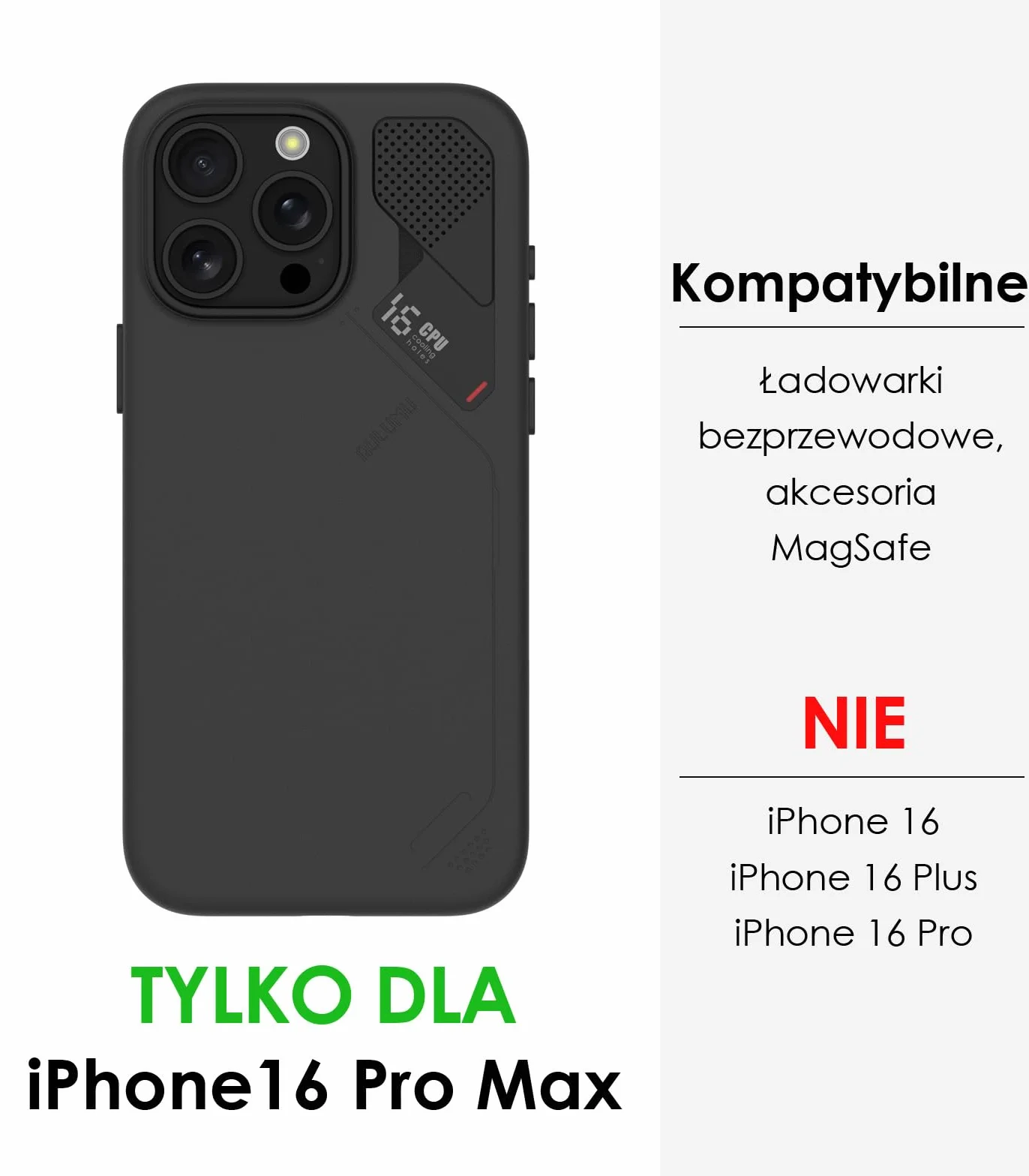 Aulumu A16 wegańskie skórzane etui chłodzące do iPhone'a 16 Pro Max, zaktualizowane sterowanie kamerą, z żeberkami chłodzącymi, luksusowy komfort, kompatybilne z MagSafe, kompletne owijanie, czarne
