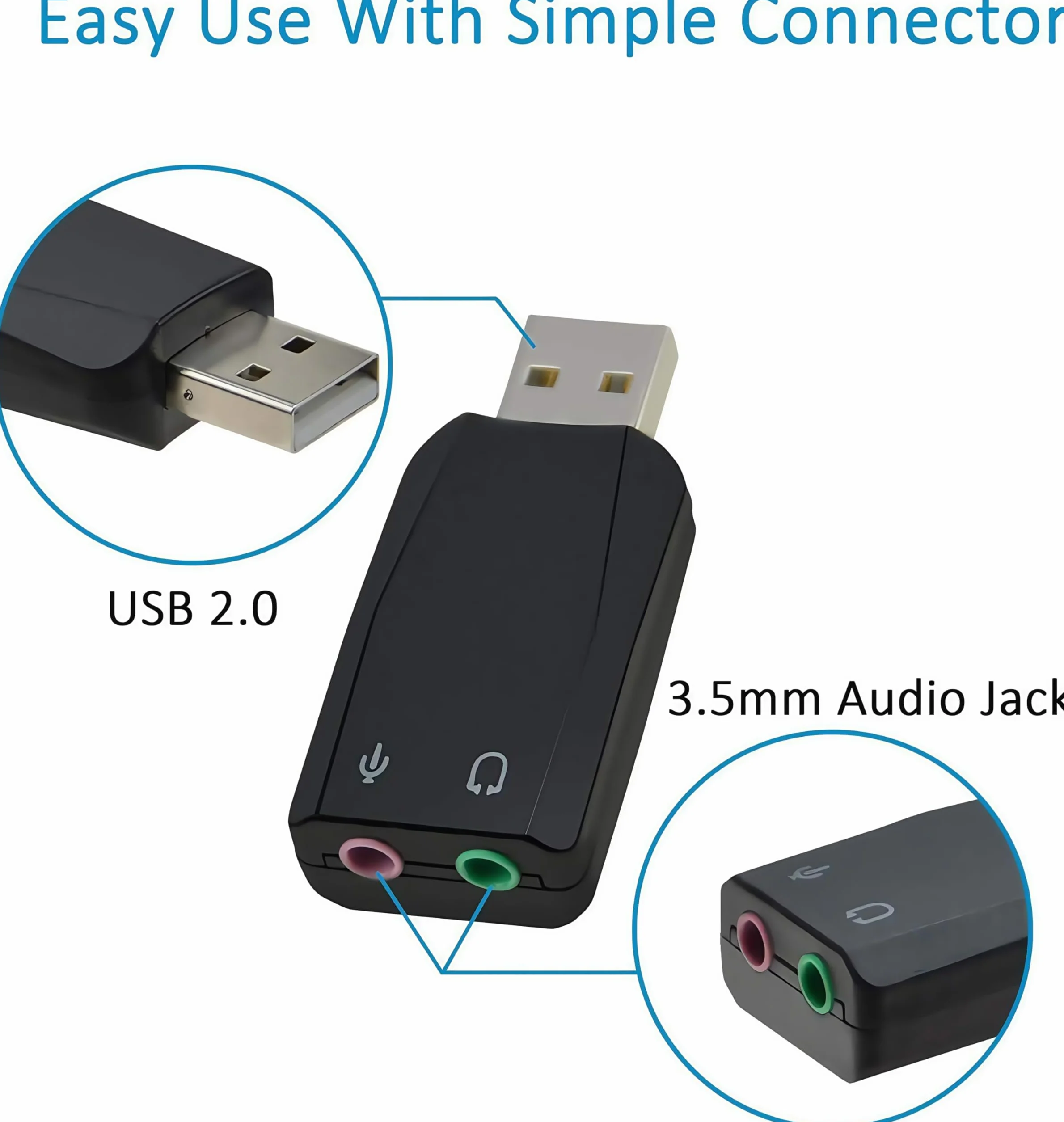 Zewnętrzny stereofoniczny adapter audio USB 3D z gniazdami mikrofonu słuchawkowego 3,5mm, instalacja bez sterowników karty dźwiękowej USB dla systemu Windows Mac OS Linux PS4