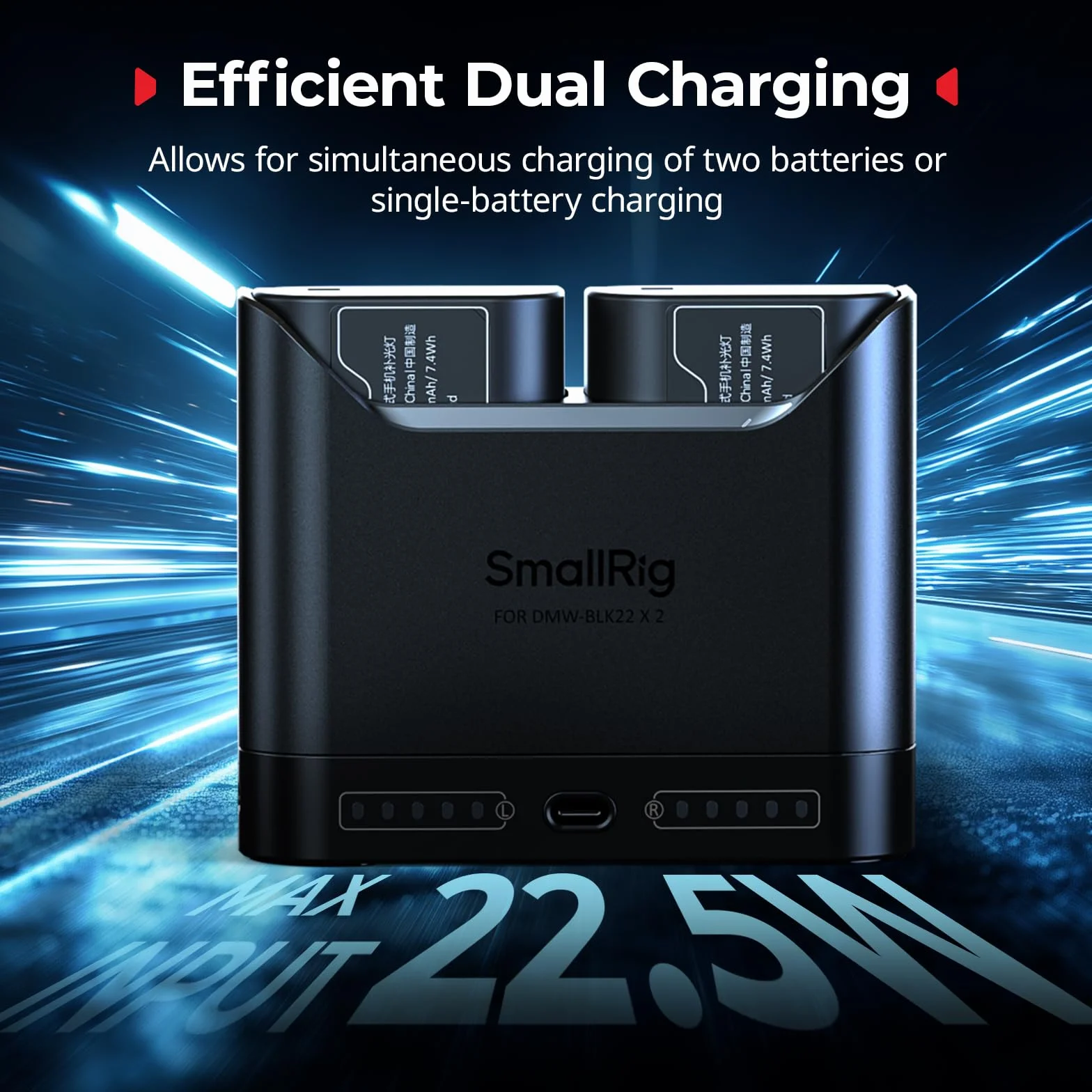 SMALLRIG Zestaw akumulatorów do Panasonic DMW-BLK22, ładowarka dwugniazdowa 22,5 W z akumulatorami o pojemności 1940 mAh, w pełni kompatybilny z do Panasonic Lumix GH5, GH5 II, GH6, GH7, S5, S5-5487
