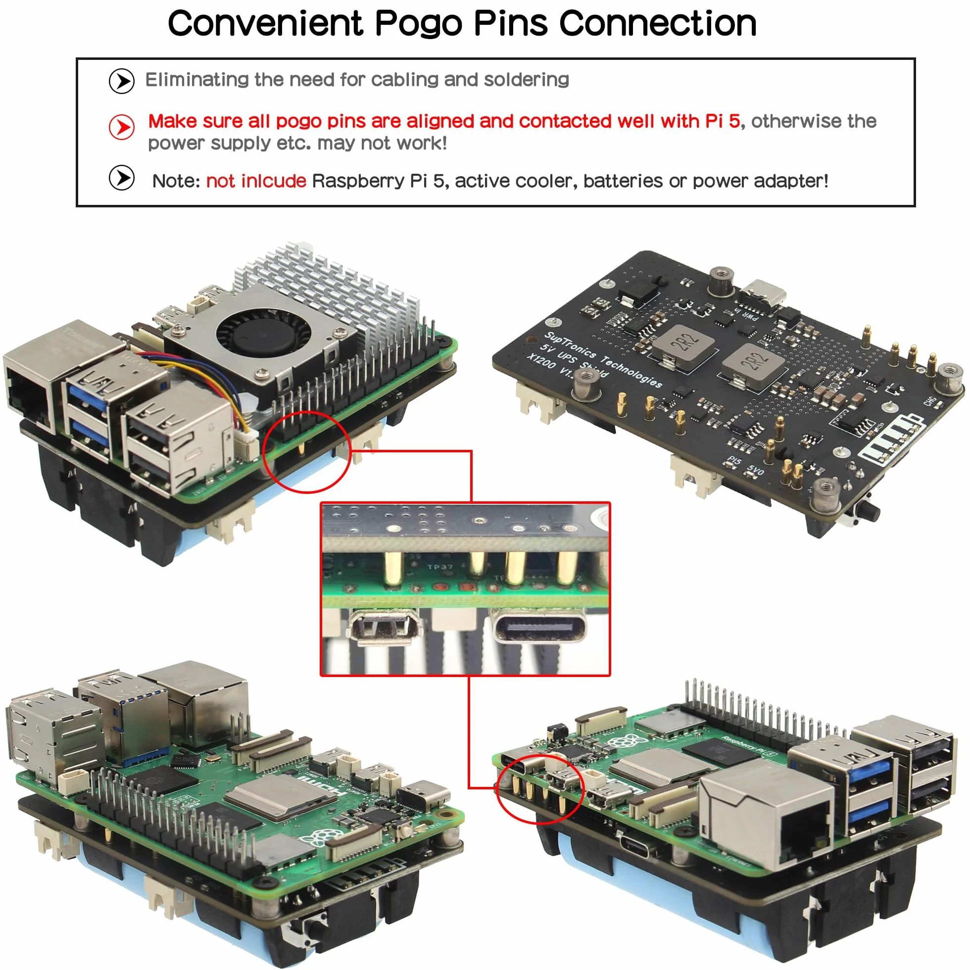 Geekworm X1200 5V UPS Shield for Raspberry Pi 5, with Max 5.1V 5A Output & Auto Power On & Safe Shutdown & Power Loss Detection Function
