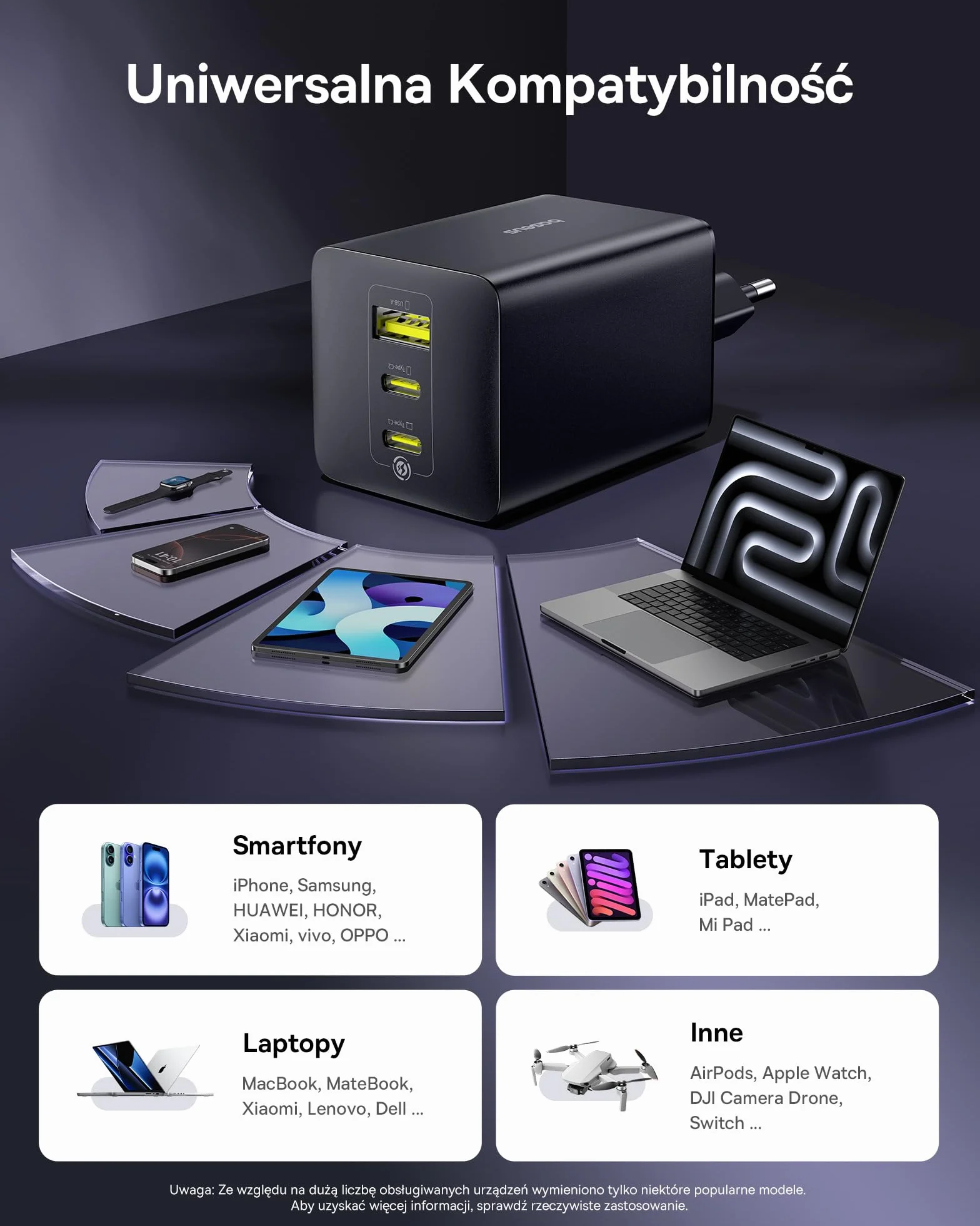 Baseus Enerfill ładowarka USB C 100 W, 3-portowy zasilacz USB C, ładowarka PD z PPS, szybka ładowarka GaN kompatybilna z MacBook Pro/Air, iPad, laptopem, iPhone 16 Pro Max, Galaxy S25, Pixel, czarna
