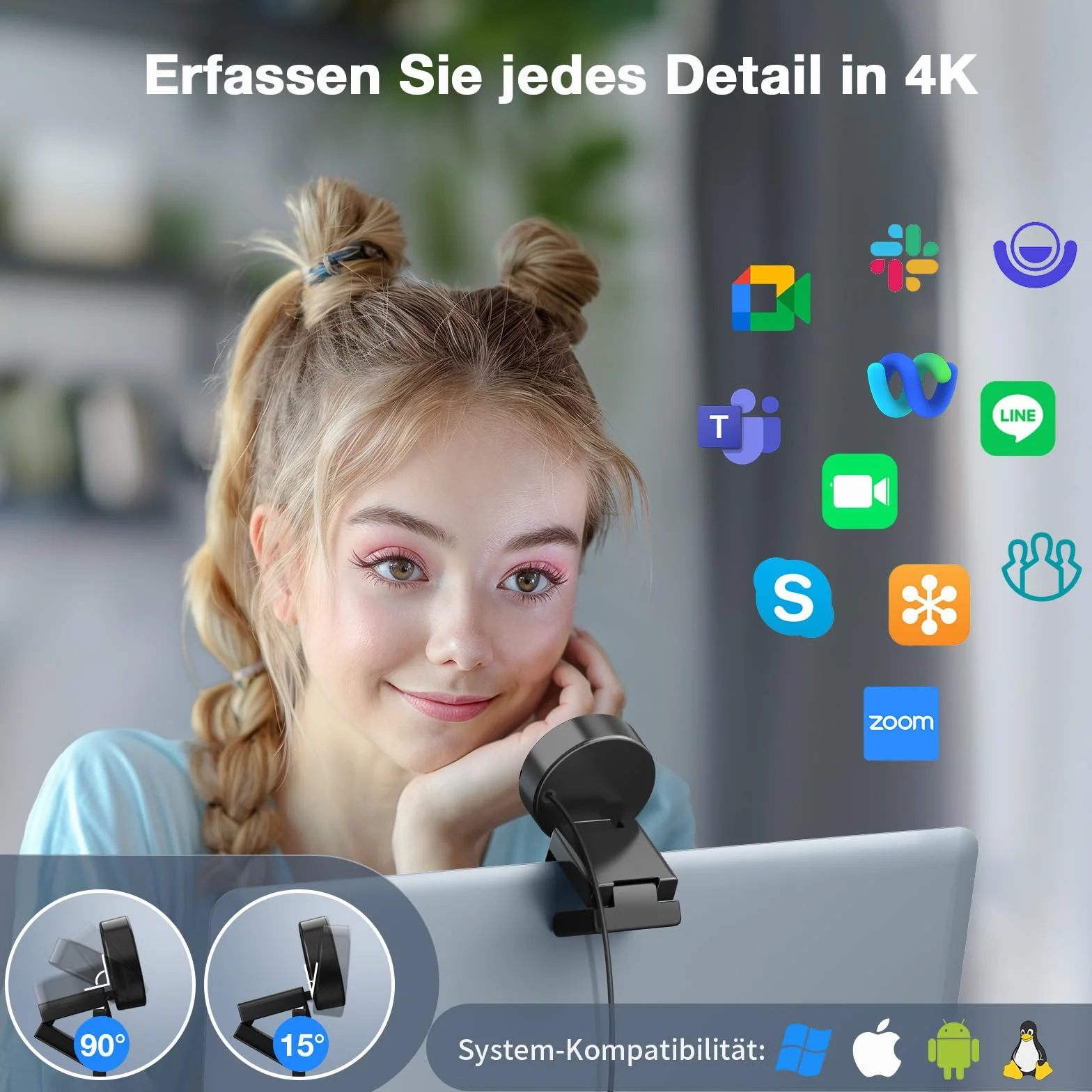 EMEET C950 kamera internetowa 4K do PC, 8 MP, 4K UHD, autofokus PDAF, mikrofon z redukcją szumów, 70° FOV, 1080p @60FPS, ochrona prywatności, USB 2.0 Plug & Play