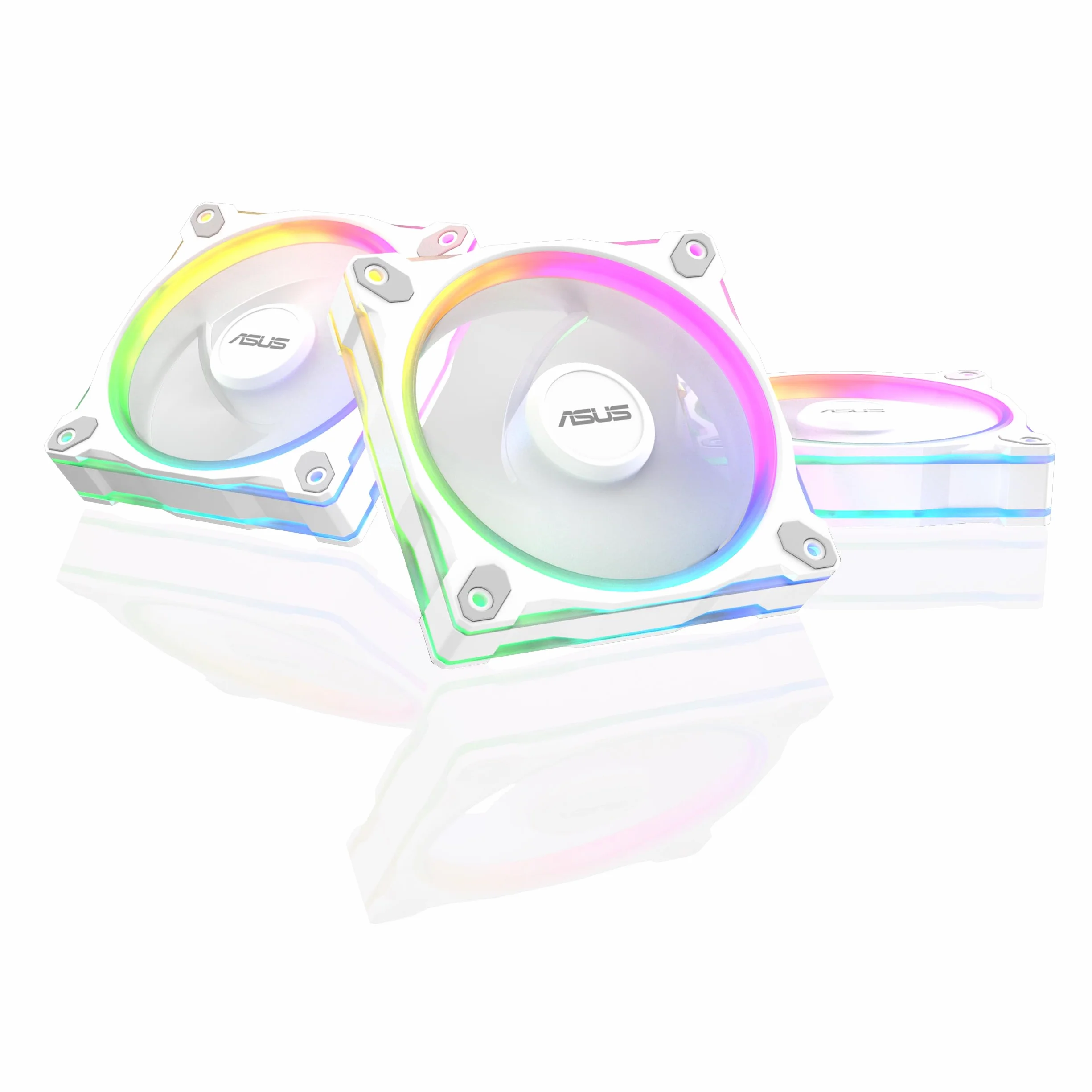 ASUS Prime MR120 ARGB Reverse Triple Pack White Edition, wentylatory PWM 120 mm, 20 LED ARGB, prędkość wentylatora 1600 obr./min, przepływ powietrza 58 CFM, grubość ramy 28 mm, Aura Sync