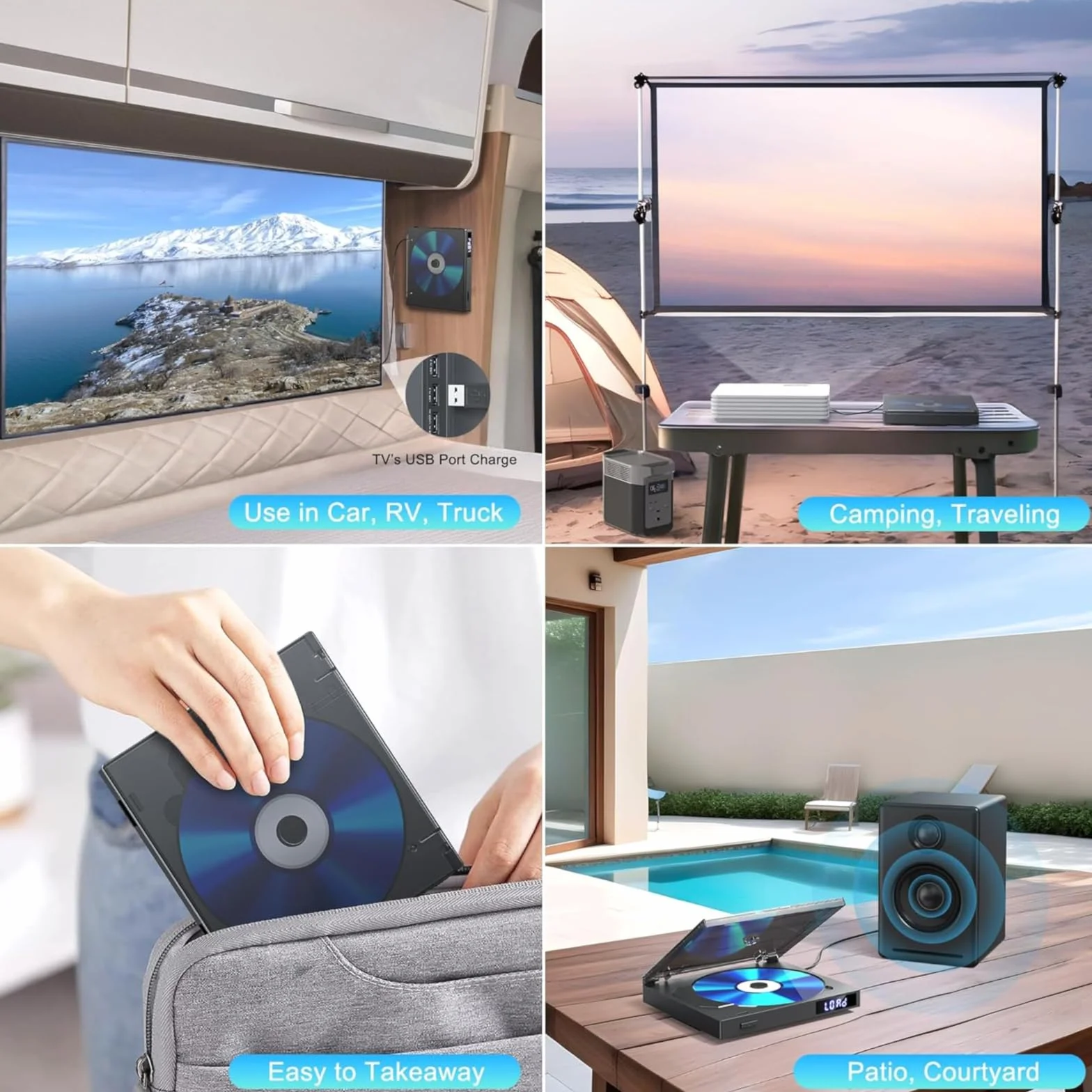 Super cienki odtwarzacz DVD, kompaktowy odtwarzacz DVD do telewizora, odtwarzacz z wbudowanym głośnikiem HiFi, wyjście USB, port AUX 3,5 mm, wbudowany PAL/NTSC