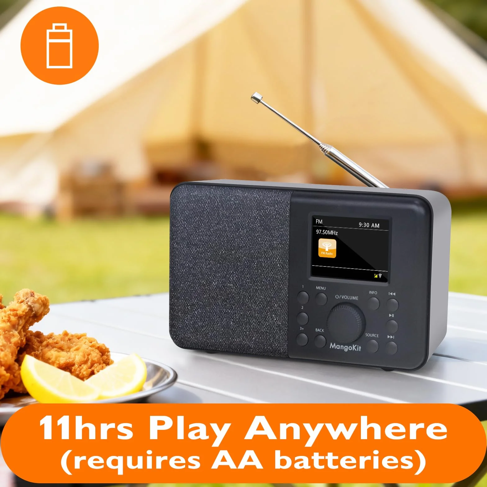 SR10 radio internetowe WiFi z Smart DAB+ i Bluetooth, FM, radio kuchenne z zasilaniem sieciowym i baterią, kolorowy wyświetlacz, podwójny alarm