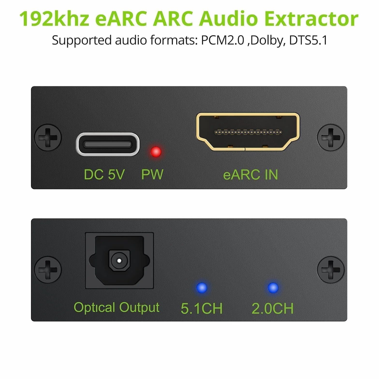 LiNKFOR HDMI eARC/ARC na optyczny ekstraktor audio – konwerter audio eARC 192 kHz z obsługą Dolby/DTS 5.1, adapter HDMI ARC do soundbara, telewizora, kina domowego - ekstraktor audio ARC dla wysokiej