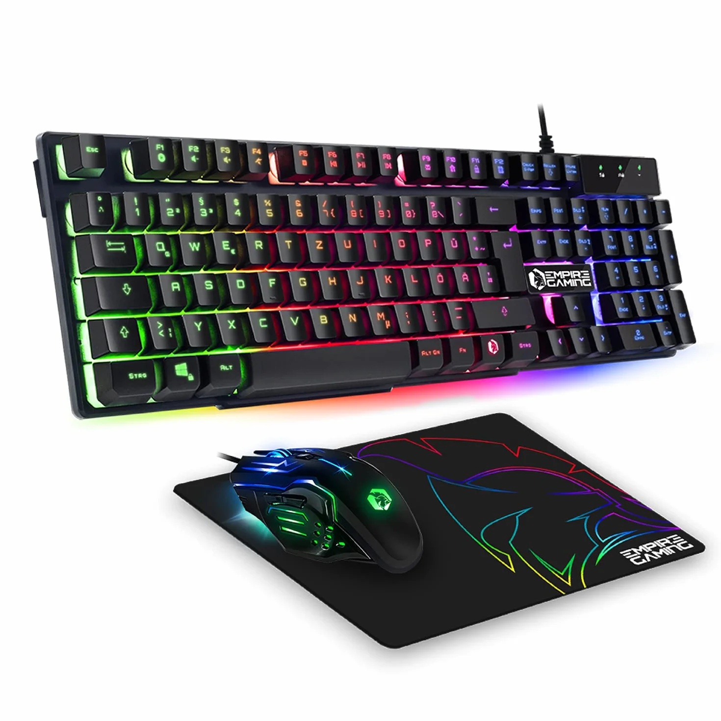 EMPIRE GAMING - Zestaw 3 w 1 MK800 - klawiatura do gier QWERTZ Niemiecka RGB 105 klawiszy 19 klawiszy Anti-Ghosting - Ergonomiczna mysz do gier RGB 2400 DPI - podkładka pod mysz - PC PS4 PS5 Xbox One