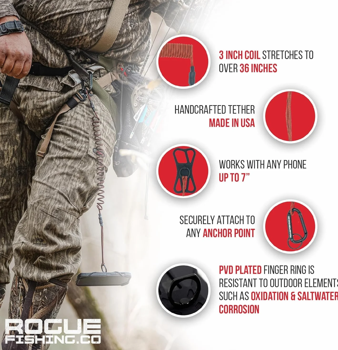 Rogue Fishing Co. Opaska ochronna do telefonu | Używaj jako smyczy do telefonu komórkowego lub wędrówek/pływania łodzią/kajakiem | smycz do telefonu zapewnia bezpieczeństwo i ochronę telefonu
