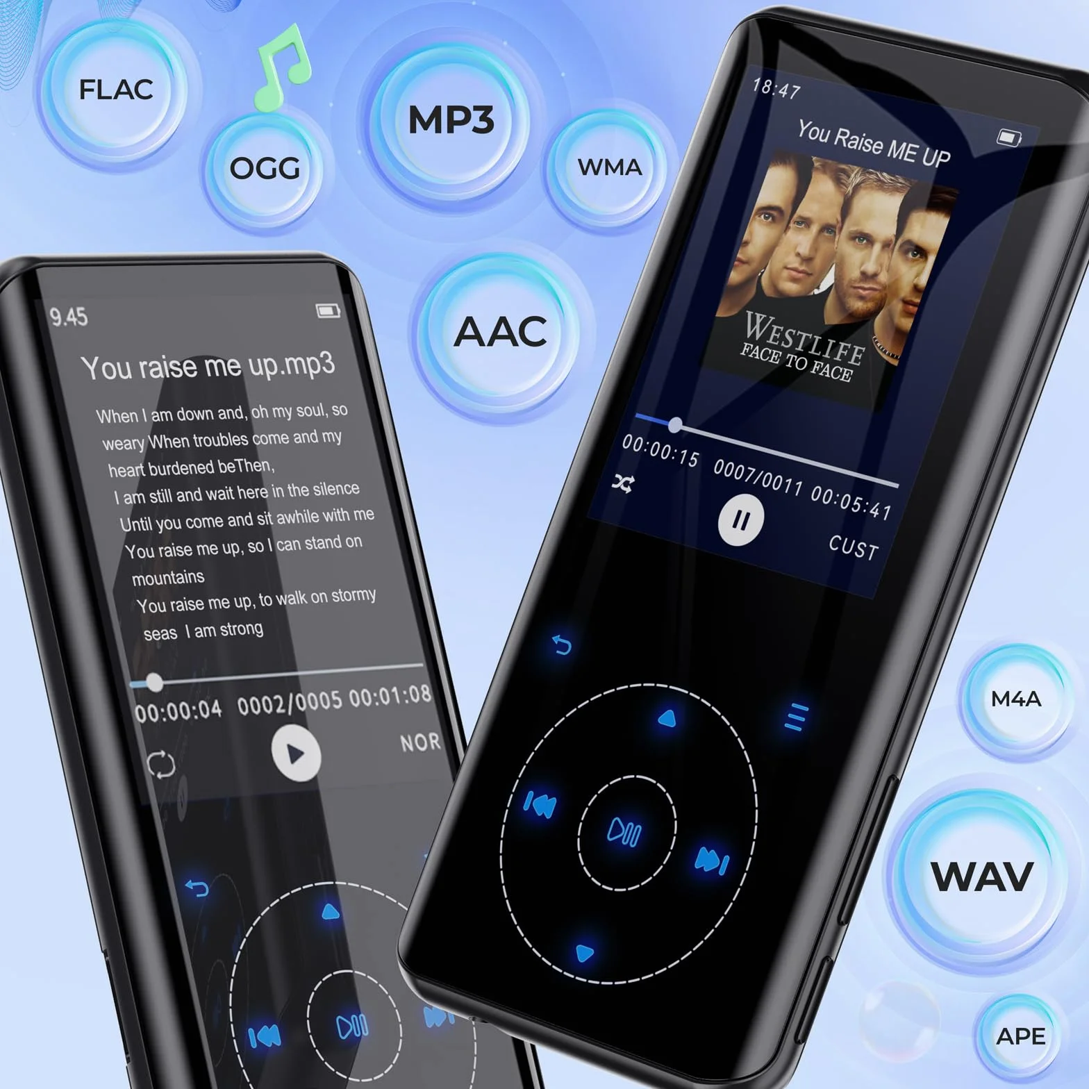 Odtwarzacz MP3 64 GB, Bluetooth 5.3, HiFi dźwięk, metalowa obudowa, wbudowany HD głośnik, przycisk dotykowy, nagrywarka głosu, do sportu i biegania