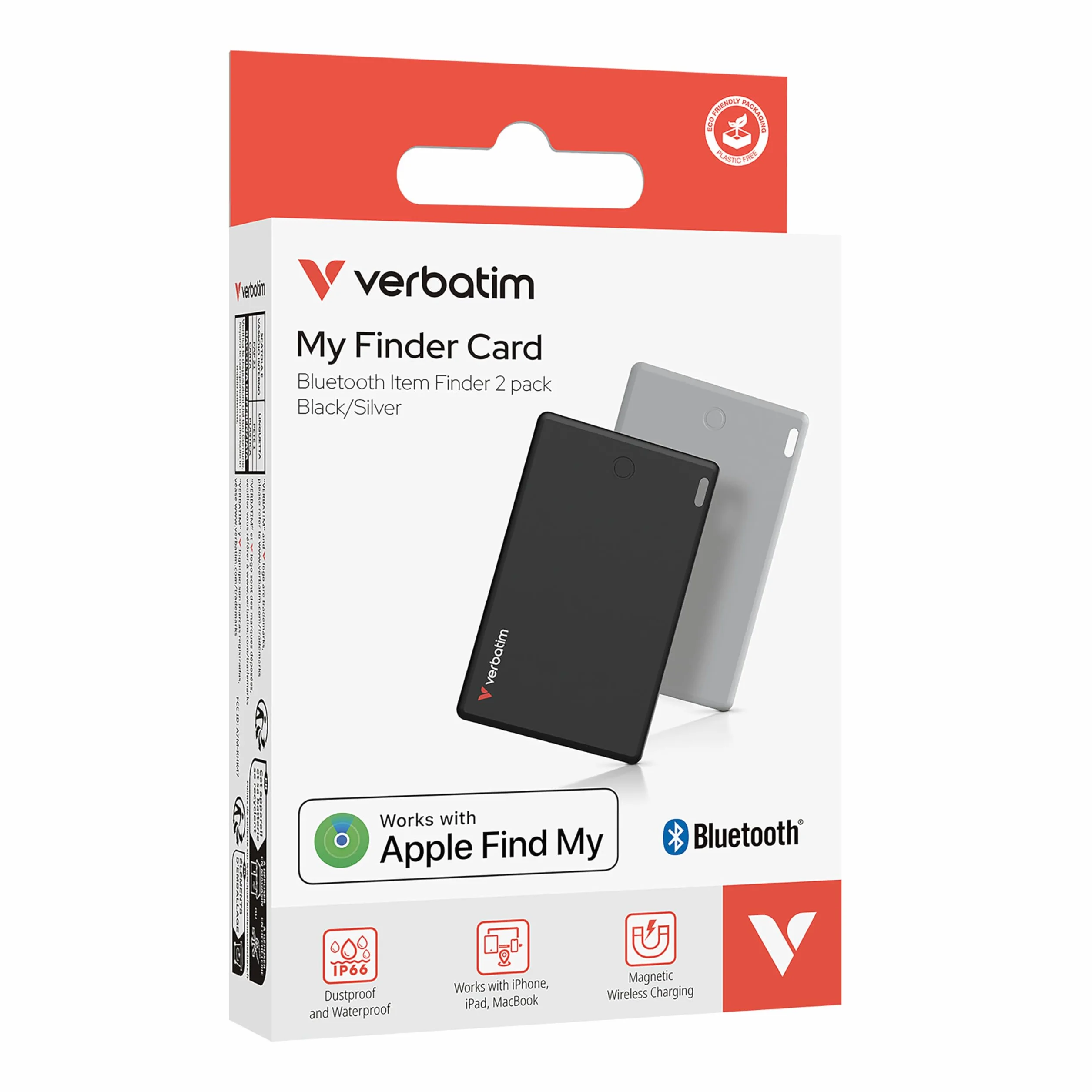 Verbatim My Finder Card 2-częściowy zestaw kart Slim Wallet Tracker, możliwość ponownego ładowania Bluetooth, do portfela, paszportu i współpracy, kompatybilna z Apple "Wo jest?"
