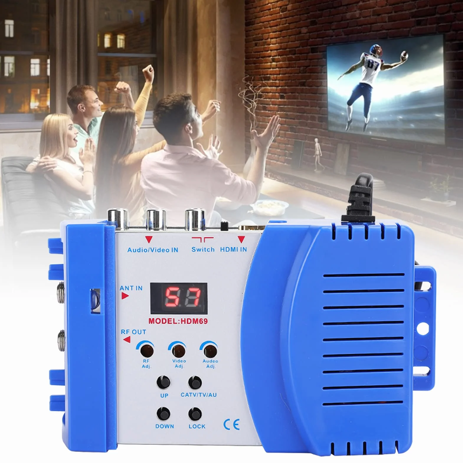 Modulator RF HDMI, Cyfrowy Konwerter AV na RF HDM69 Standardowy Przenośny Modulator VHF UHF PAL dla Regulowanego Poziomu Wyjściowego EU 100‑240 V