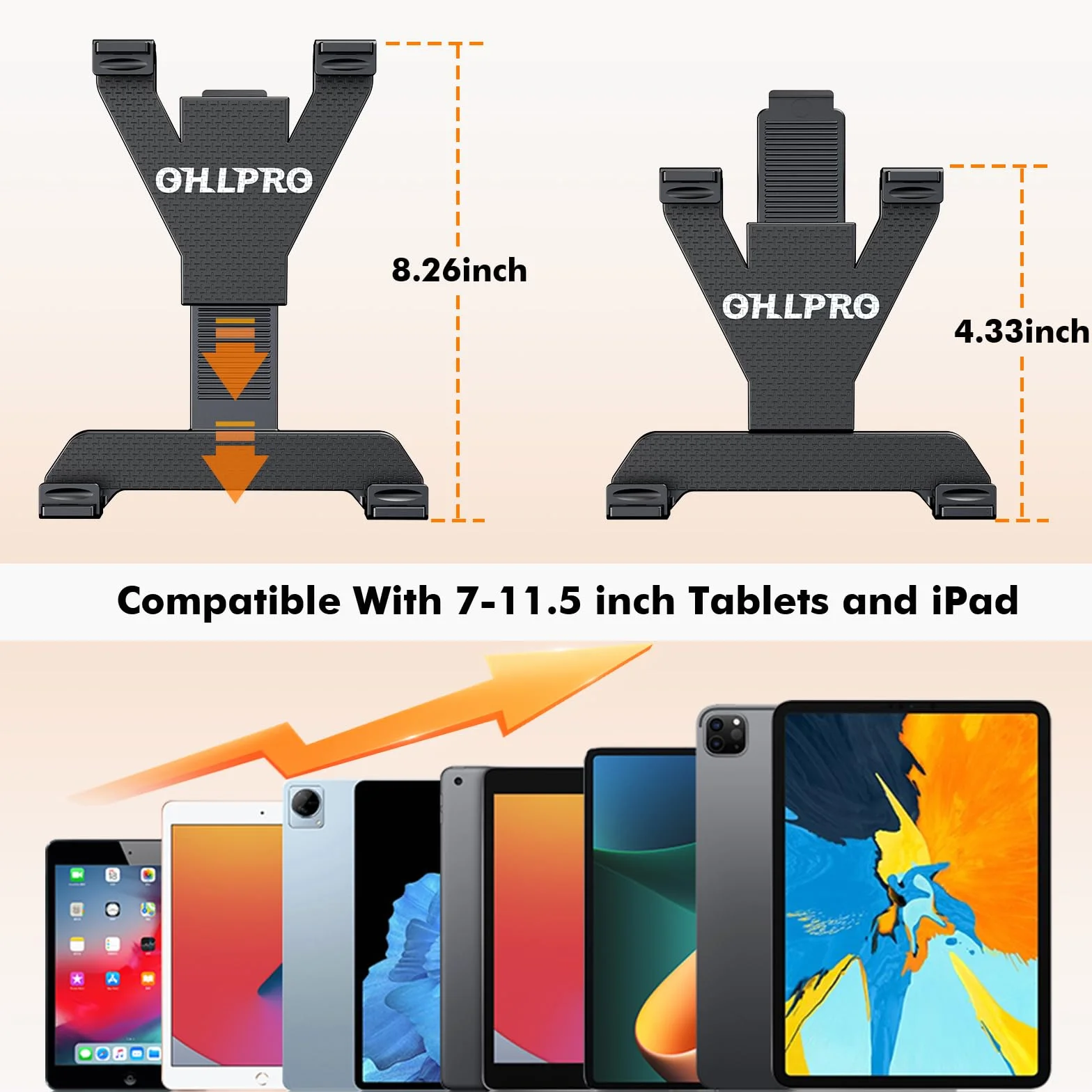 OHLPRO Uchwyt na Tablet do Ciężarówki, 360° Regulowany, 2-częściowe Ramię, Stojak Samochodowy dla Tabletów 7" - 11.5"