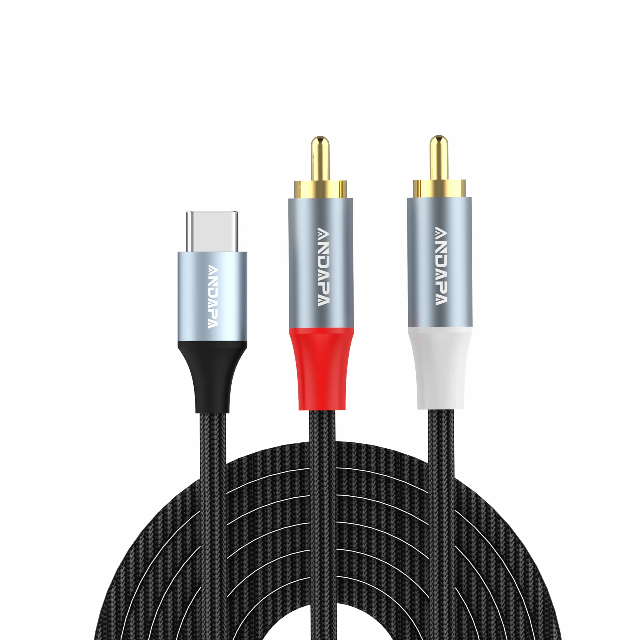 ANDAPA 1.5M Przewód Audio USB-C na RCA, kompatybilny z iPhone 15/16/17, Tabletami, Kinem Domowym, DVD, Wzmacniaczem, Głośnikami, Radiem Samochodowym, Samsung Galaxy S23