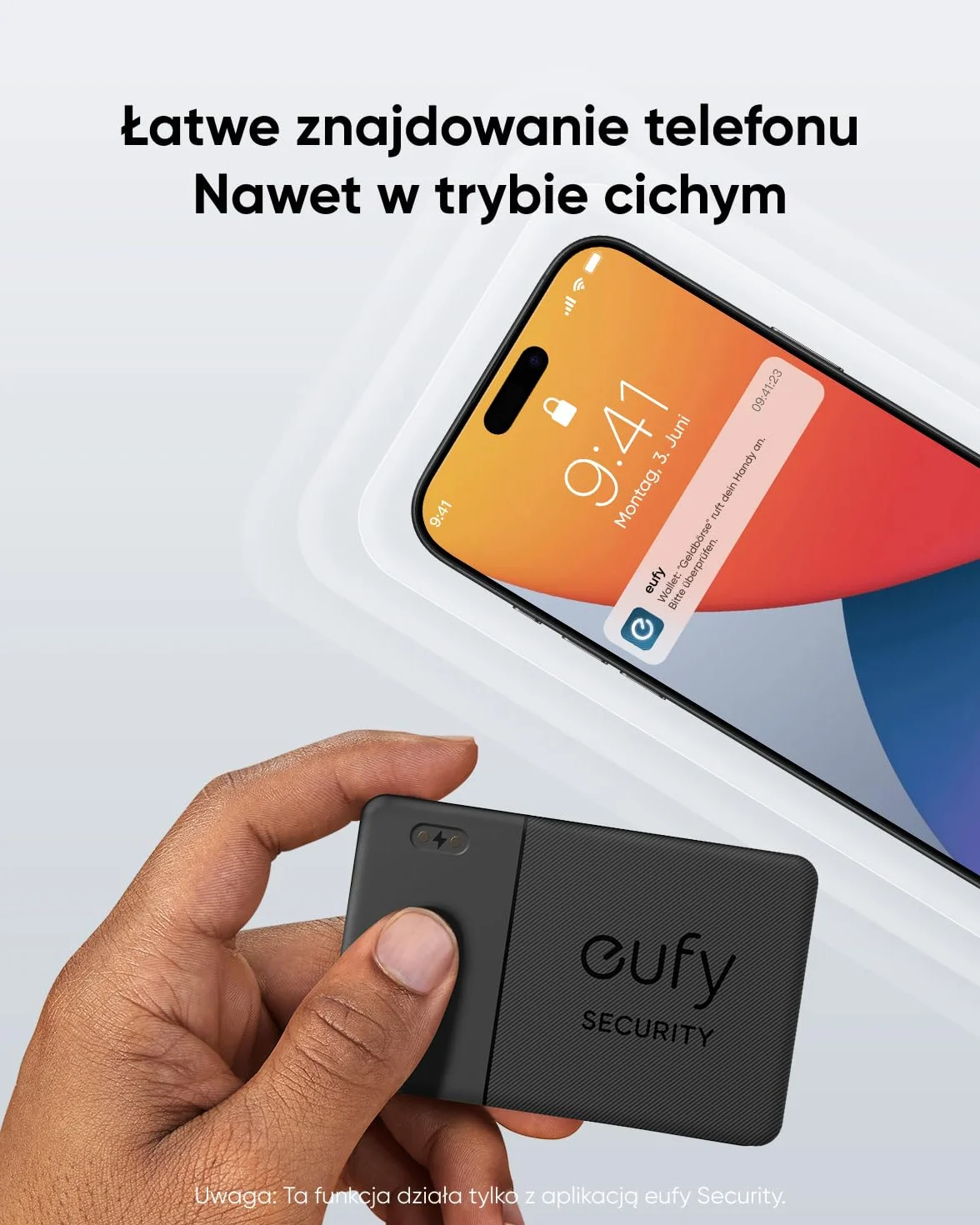 Karta SmartTrack E30 firmy eufy (czarna, 1 sztuka), ładowalna, działa z Apple Find My (tylko iOS), lokalizator Bluetooth, idealna do portfela, paszportu i laptopa, wodoodporna