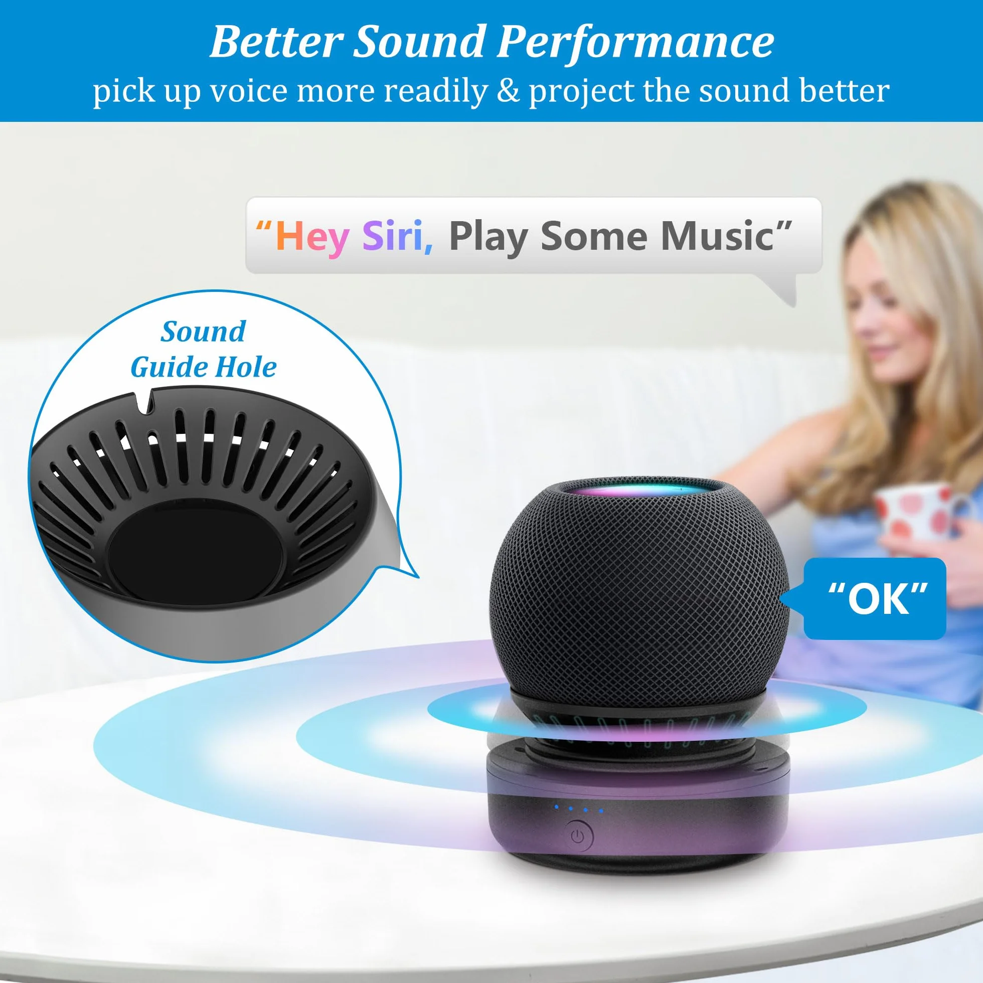 PlusAcc Akumulator kompatybilny z HomePod Mini – stojak na baterie, Home Pod Mini, akcesoria, stacja akumulatorowa z wbudowanym zarządzaniem kablami (bez urządzeń), czarny