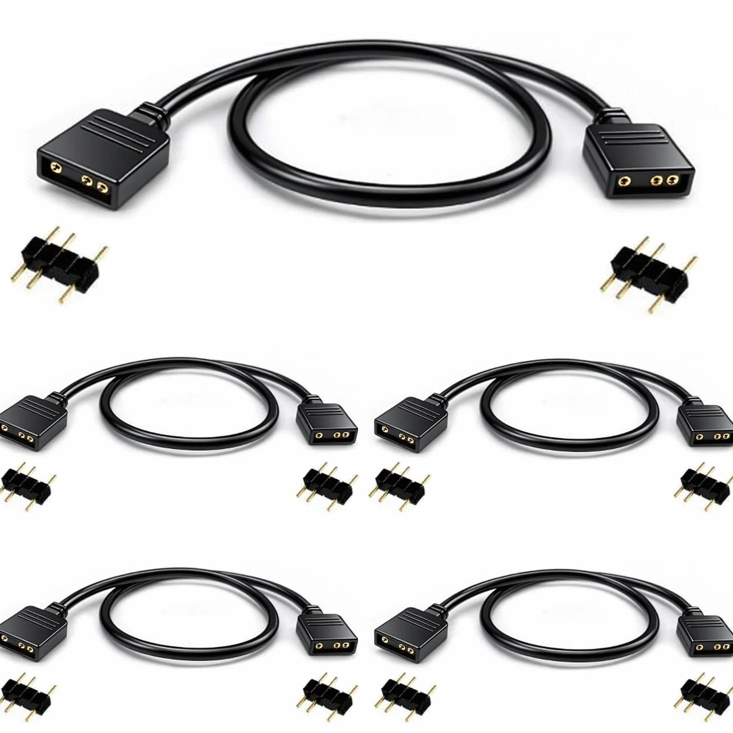 RUNCCI-YUN 5 sztuk 5 V 3-pinowy kabel przedłużający ARGB 3-pinowy, żeński na żeński ARGB przedłużacz wentylatora RGB do komputerów PC i serii LED (30 cm, czarny)