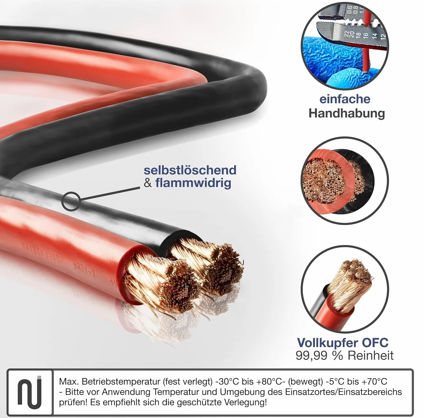 EBROM 5 metrów kabel do akumulatora czarny H07V-K 25 mm² - kabel do baterii - 99,9% miedź OFC - 5 m (5 m) 25 mm2