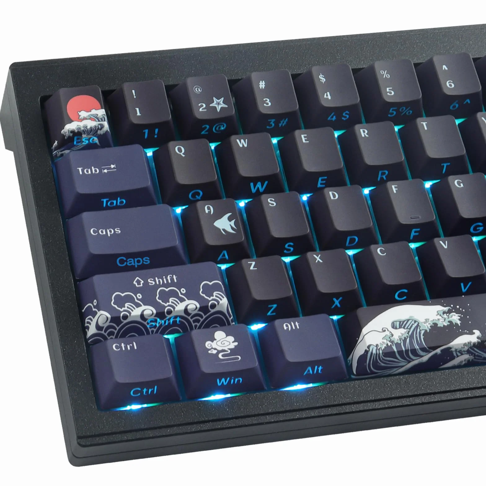 Sunzit PBT Custom Keycaps, 129 klawiszy Coral Sea nakładki na klawisze Cherry Profile Dye-Sub Shine Through Side Printed Keycaps do mechanicznej klawiatury gamingowej ISO/ANSI UK Layout (czarne)
