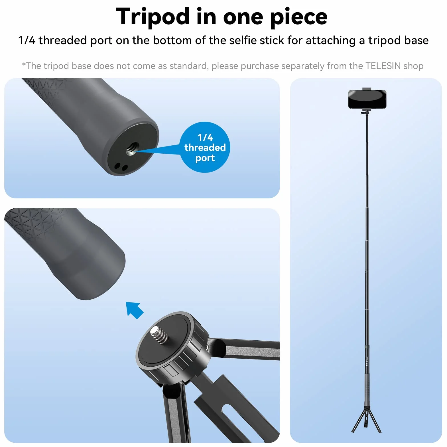 TELESIN 47 cali Selfie Stick z włókna węglowego, wysuwany kij do selfie pasuje do Gopro 13 12 11 10 9 8 7, Insta360 X5 X4 X3, DJI Osmo Action