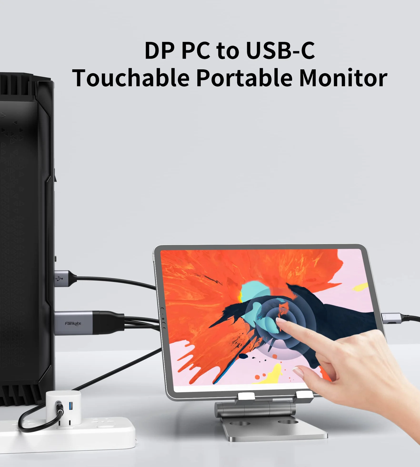 Fairikabe Kabel DisplayPort do USB-C 4K 60 Hz, Jednokierunkowy 2 m do Przenośnego Monitora Dotykowego, Szkła Nreal Air/Huawei VR, Projektora