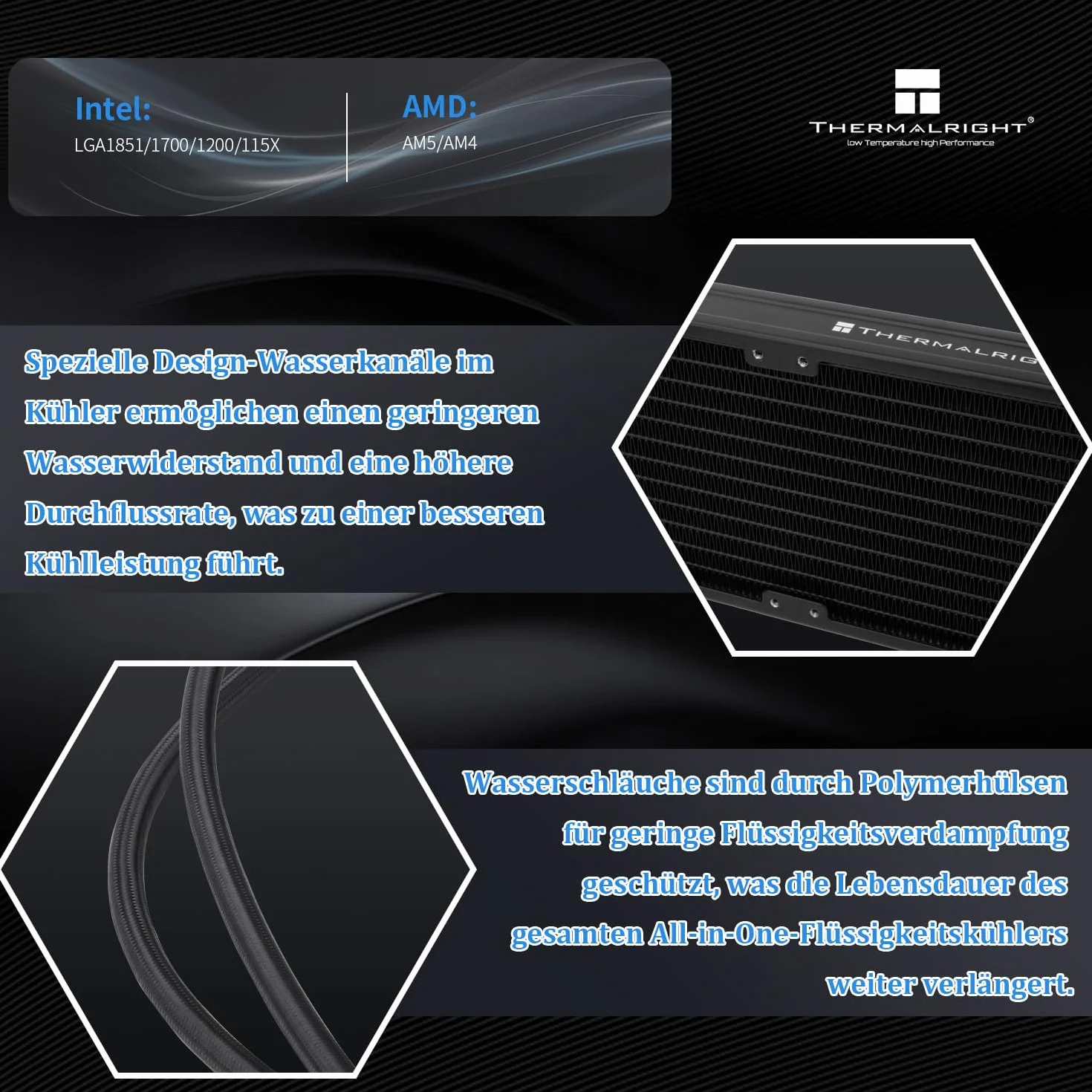 Thermalright AQUA ELITE 240 V6 ARGB Black CPU chłodnica cieczą, rozmiar chłodnicy 240, radiator wodny 2x120mm, AMD: AM4/AM5, Intel LGA115X/1200/2011/1700/1851, chłodnica CPU AIO