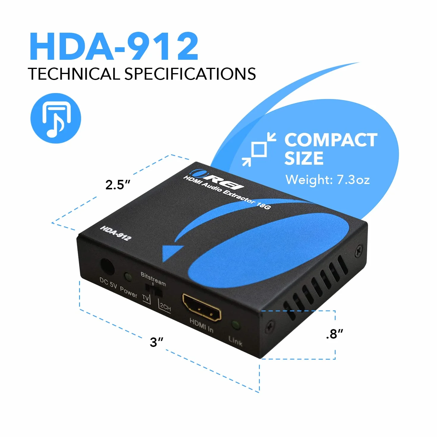 Orei Ekstraktor audio 4K HDMI, UltraHD 4K przy 60Hz 18G HDMI 2.0 konwerter audio SPDIF + wyjście 3,5 mm HDCP 2.2 - Dolby Digital/DTS Passthrough CEC, HDR, Dolby Vision, HDR10 obsługa (HDA-912)