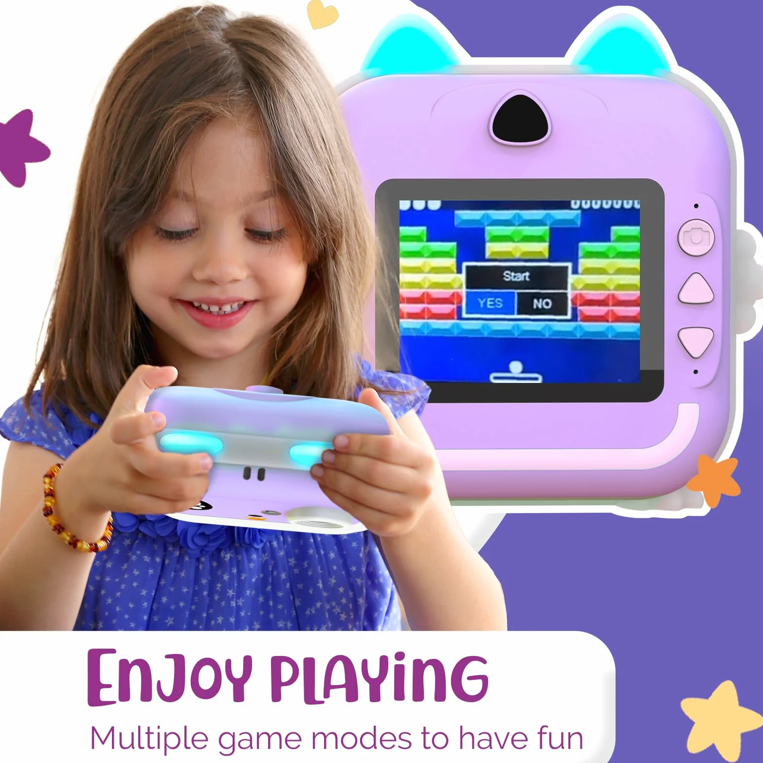 Dziecięca kamera natychmiastowa z podwójnym obiektywem 48 MP, wideo 1080P, druk termiczny, Bluetooth, karta 32 GB