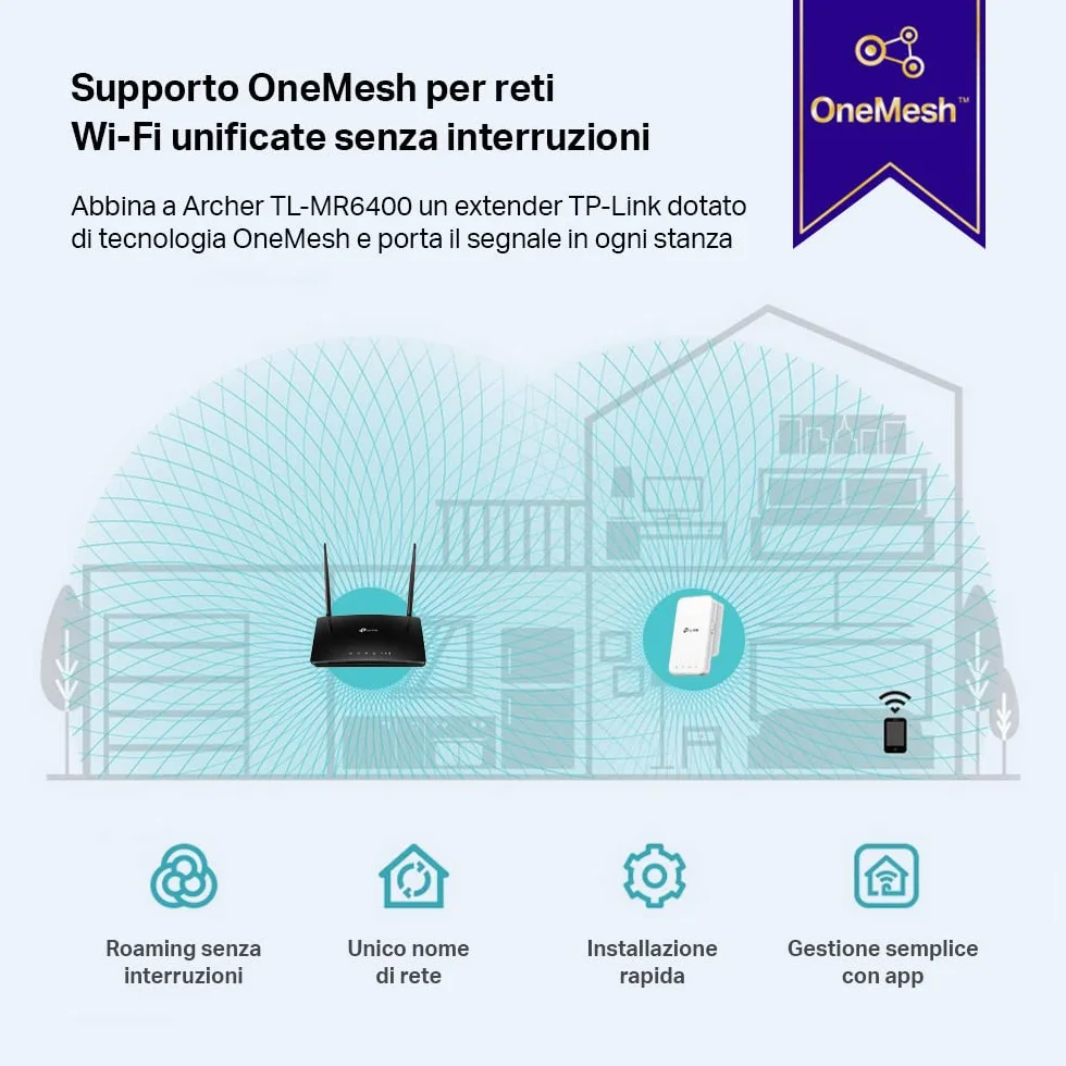TP-Link TL-MR6400, Router 4G LTE z Gniazdem na Kartę SIM, Prędkość do 300 Mb/s (WiFi) i 150 Mb/s (LTE), Plug and Play, 2x Anteny Zewnętrzne, 4x Porty LAN/WAN, Kolor: Czarny