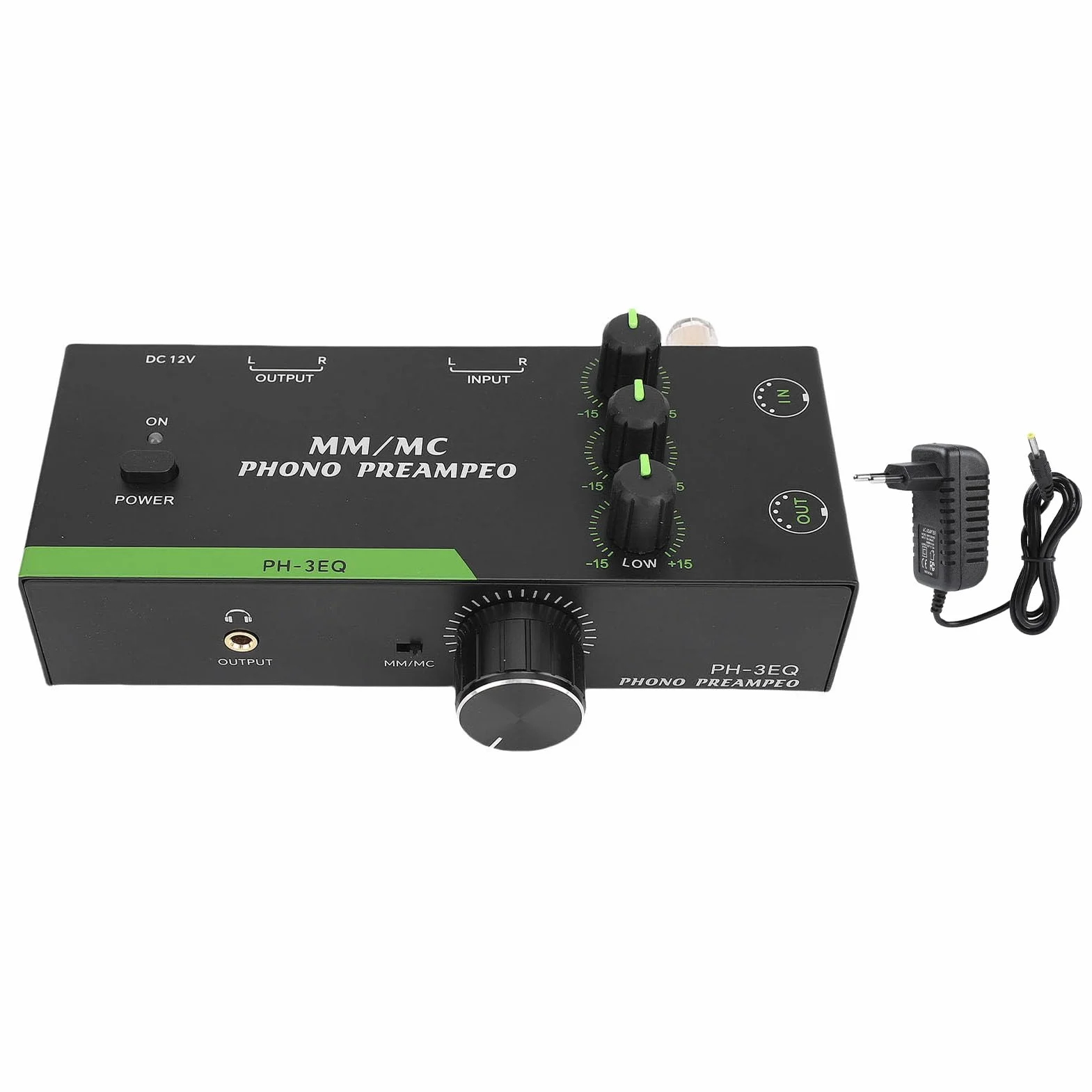 SUNGOOYUE Mm/MC Phono Preamp, Profesjonalny Przedwzmacniacz Mini Stereo Fonografu dla Gramofonu z 5 -pinowymi Wyjściem Wejściowym XLR 3,5 Mm Wyjście do Regulowanej (wtyczka UE)