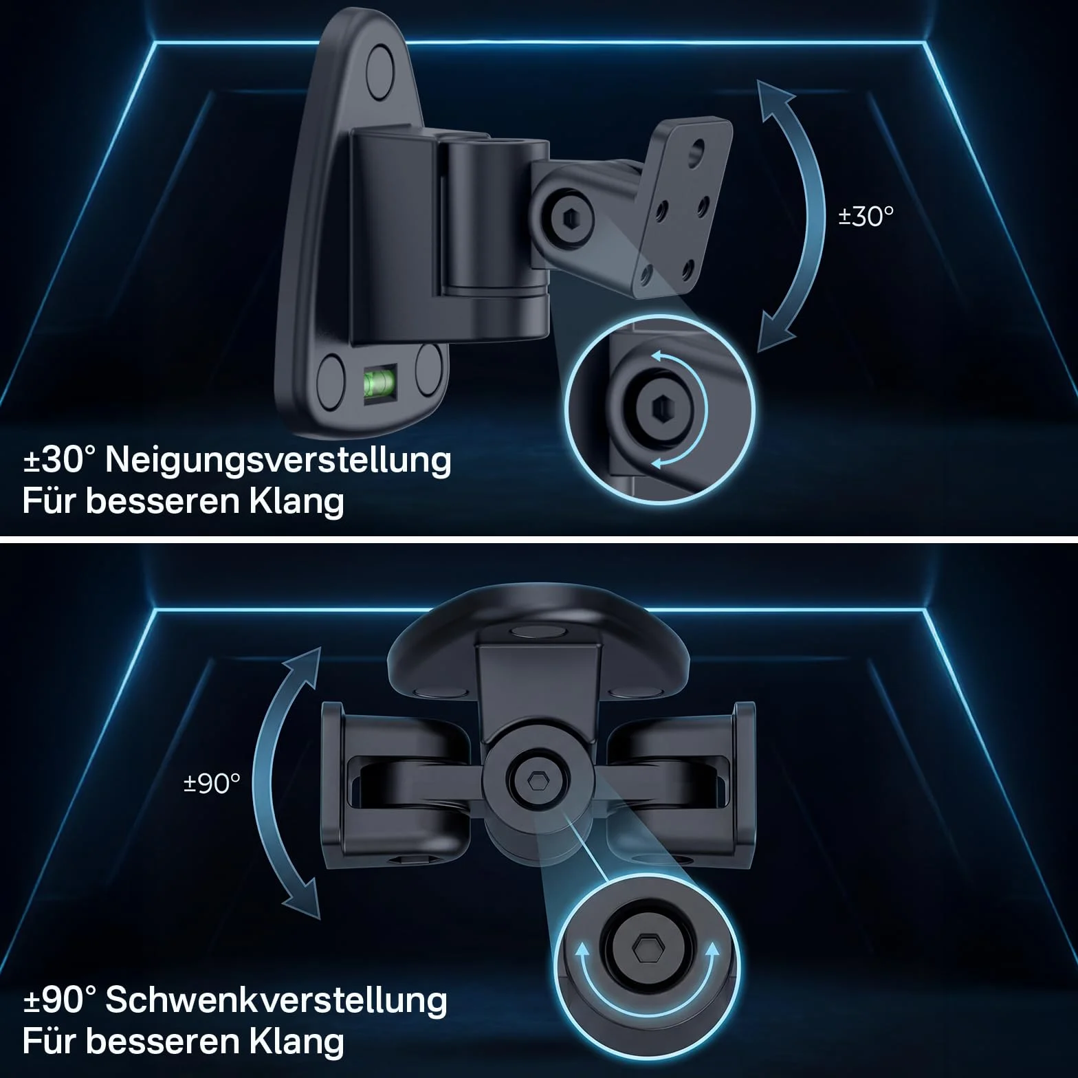 Zestaw 2 regulowanych uchwytów ściennych do Samsung HW-Q990D/Q990F/Q990C/QS700F – pasuje do Samsung SWA-9500S/SWA-W200D uchwyty ścienne z otworem na klucz i gwintowanym uchwytem