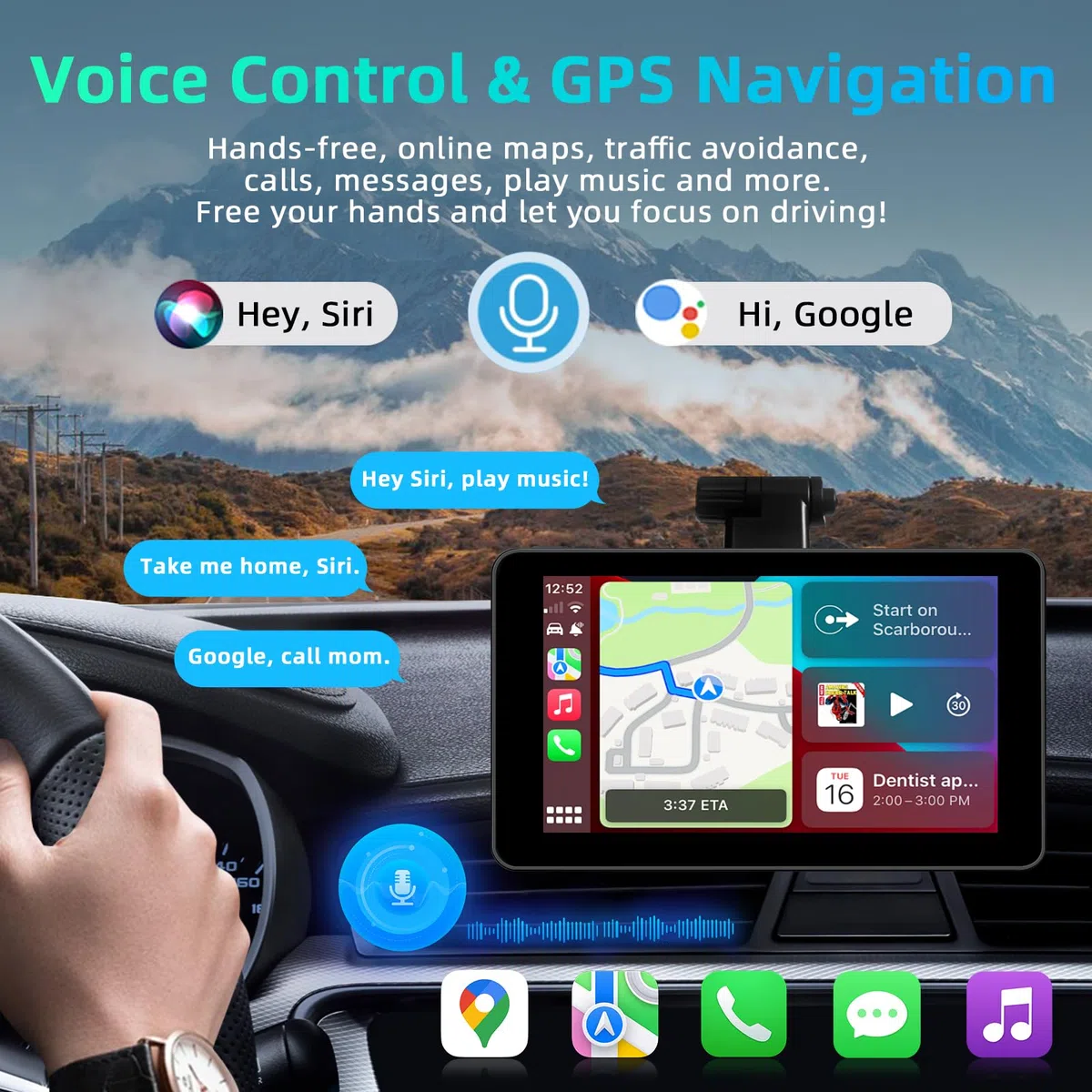 7-calowy ekran Apple CarPlay, ekran Android Auto, tablet samochodowy z Bluetooth/FM/AUX, obsługa Mirror Link/sterowania głosowego/nawigacji GPS