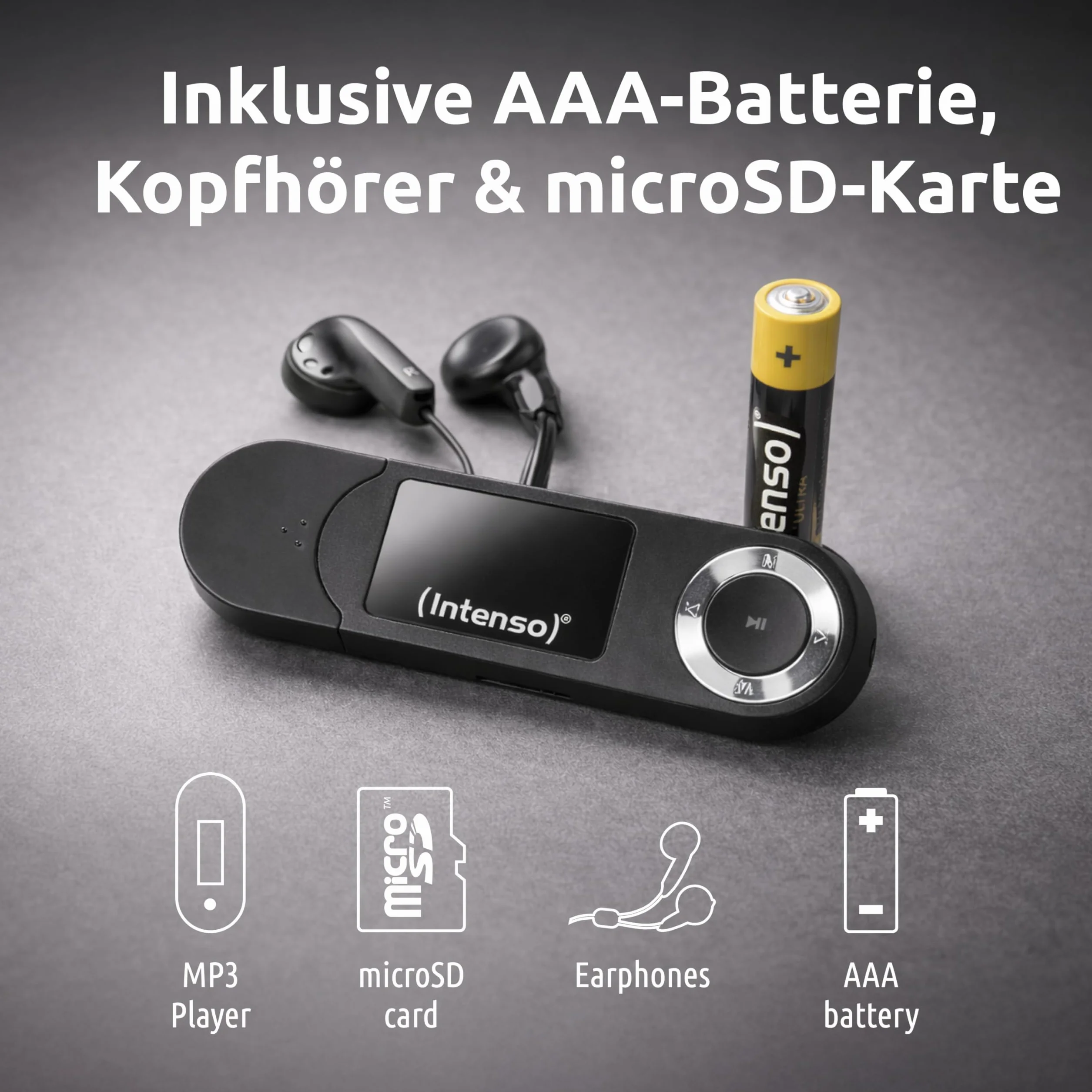 Intenso Music Walker odtwarzacz MP3 64 GB z wyświetlaczem LCD, karta microSD, USB 2.0, bateria AAA, słuchawki, czarny