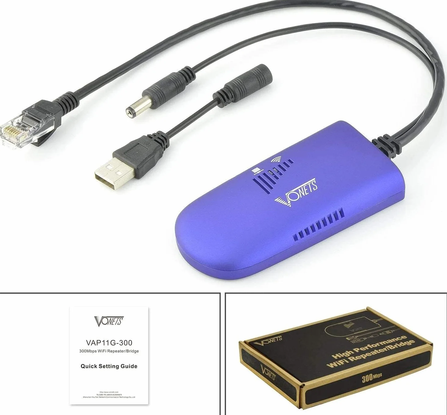 VONETS VAP11G-300 Mini 2,4 GHz WiFi Bridge Repeater Ethernet LAN Most WiFi Hotspot Extender Wzmacniacz sygnału punktu dostępu 300 Mb/s RJ45 Port DC/USB Power dla urządzenia sieciowego DVR
