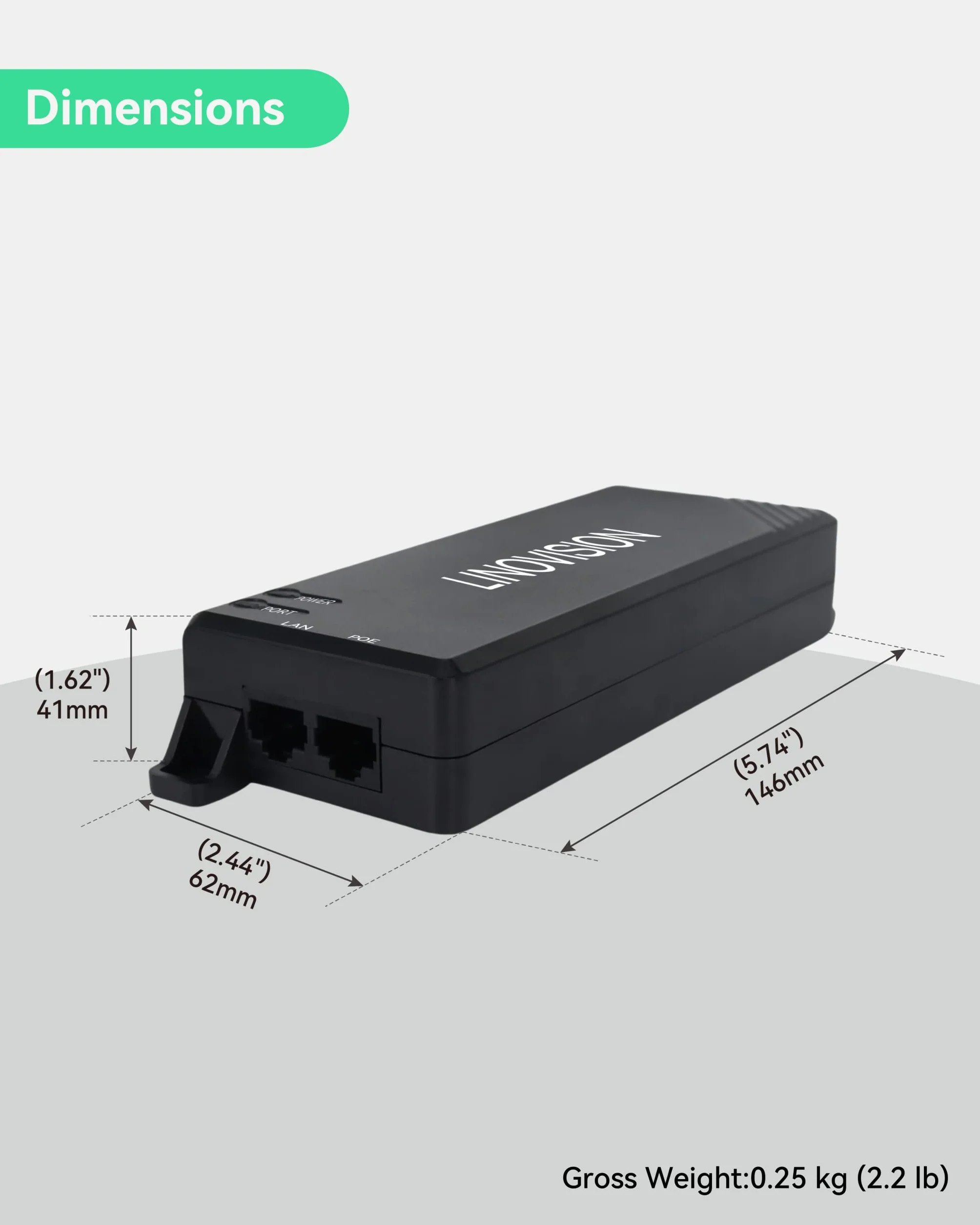 LINOVISION Gigabit 90W pasywny wtryskiwacz POE, jednoportowy wtryskiwacz PoE++, 10/100/1000Mbps Hi-POE Midspan, wtryskiwacz zasilania POE do kamery PTZ, telefonu VoIP