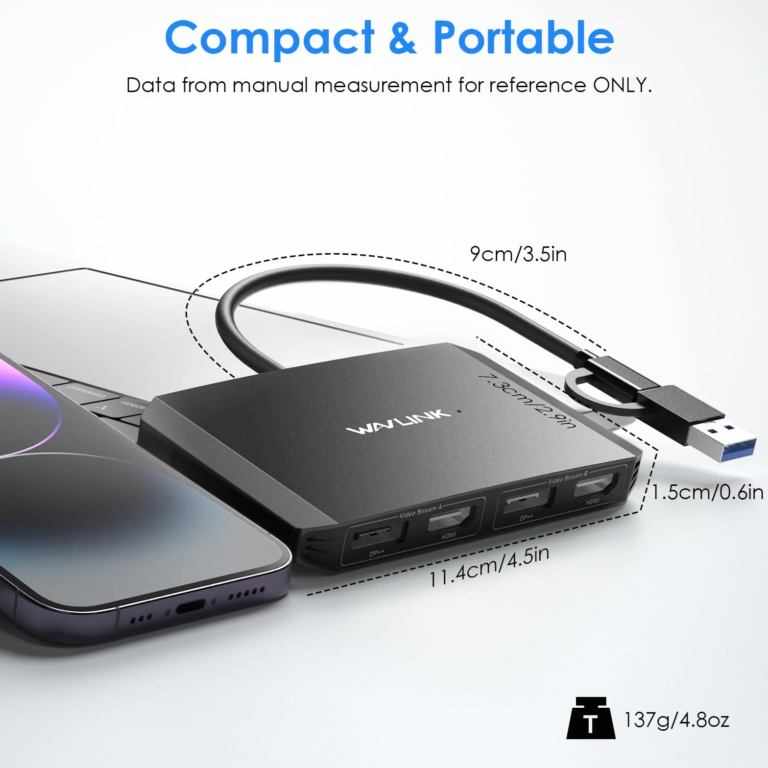WAVLINK Adapter USB 3.0 USB C na DisplayPort HDMI DisplayLink Dual 5K 4K 60 Hz Monitor Hub Windows M1 M2 Mac czarny