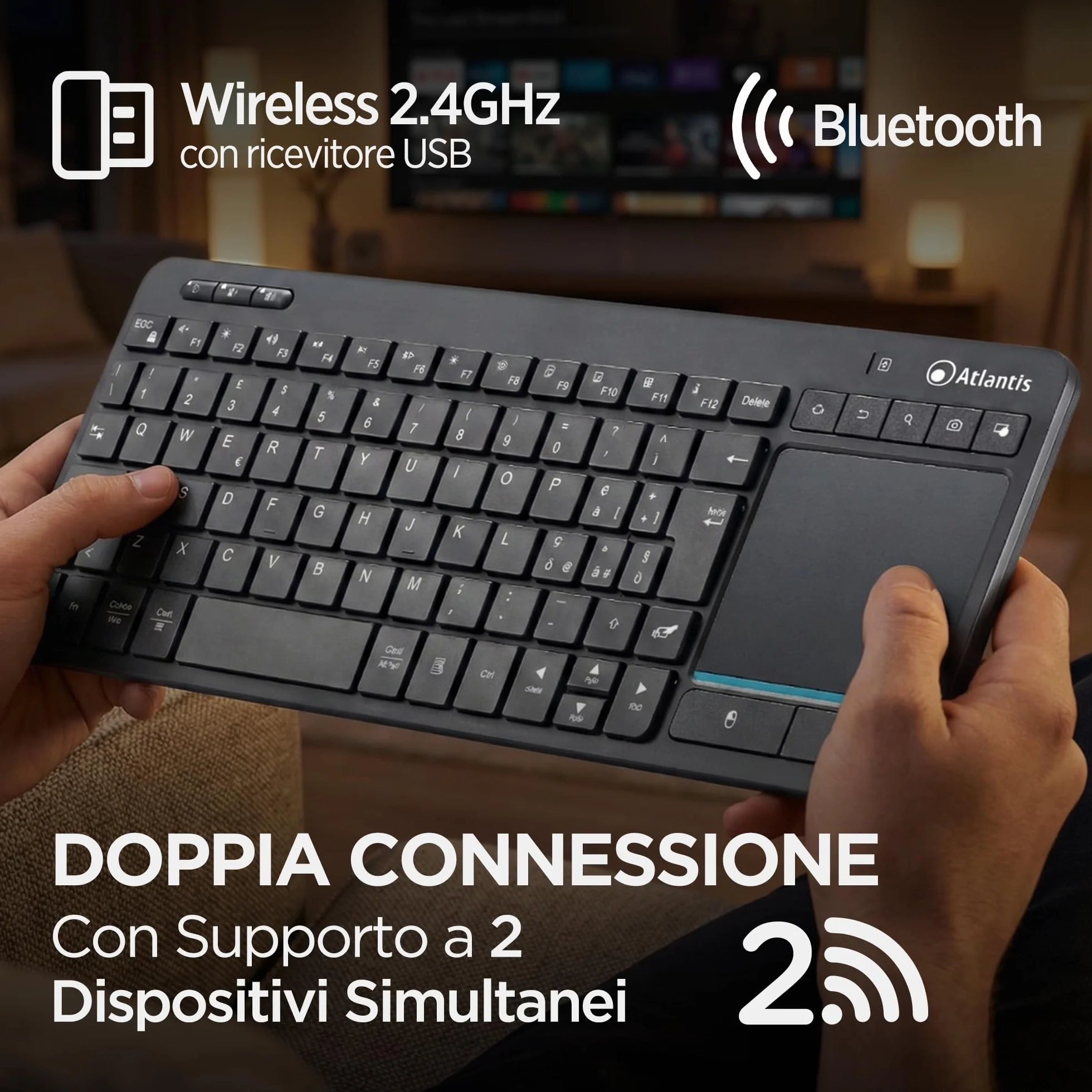 Atlantis Mini klawiatura bezprzewodowa z touchpadem Multi-Touch QWERTY RF Bluetooth